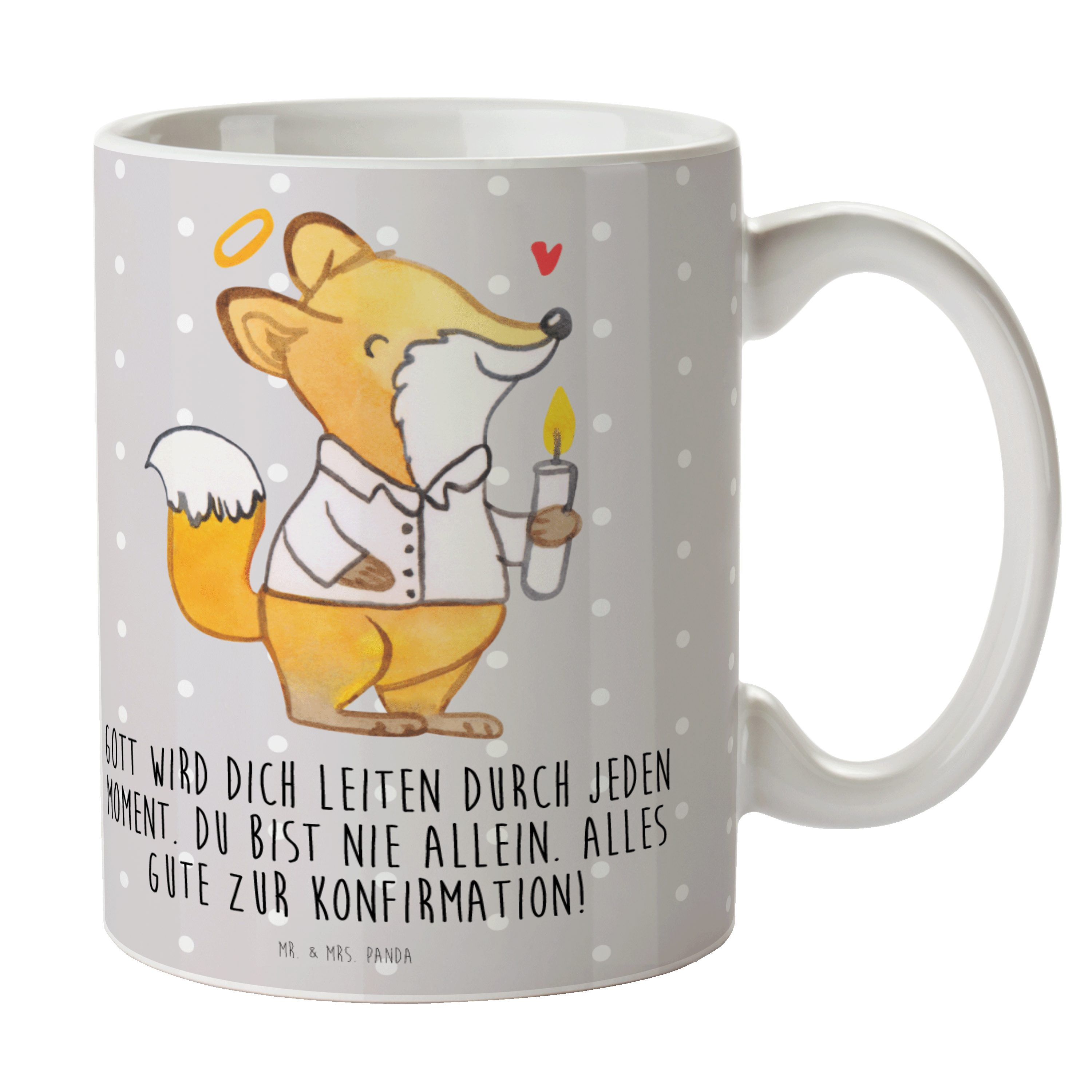 Mr. & Mrs. Panda Tasse Fuchs Konfirmation - Grau Pastell - Geschenk, Becher, Keramiktasse, G, Keramik