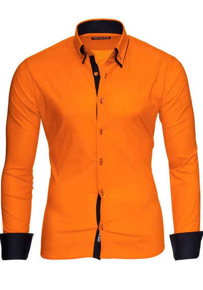 Reslad Langarmhemd »Reslad Herren Langarm Hemd Alabama RS-7050« Doppelkragen Kontrast Männer Hemden