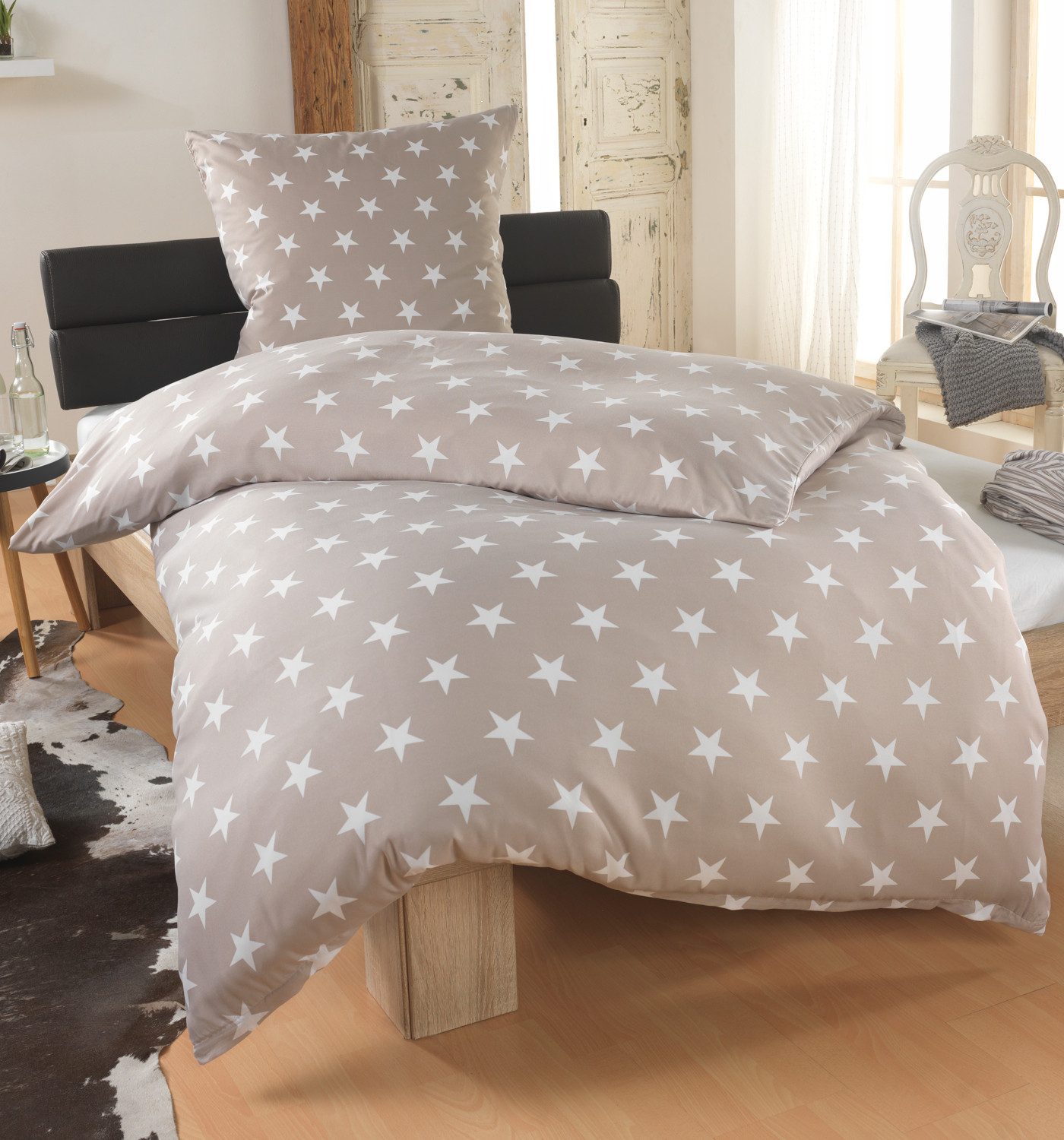 Dreamhome Bettwäsche 135x200 + 80x80 cm atmungsaktiver Bettbezug, Sterne, Für Allergiker geeignet, pflegeleicht, angenehm weicher Stoff