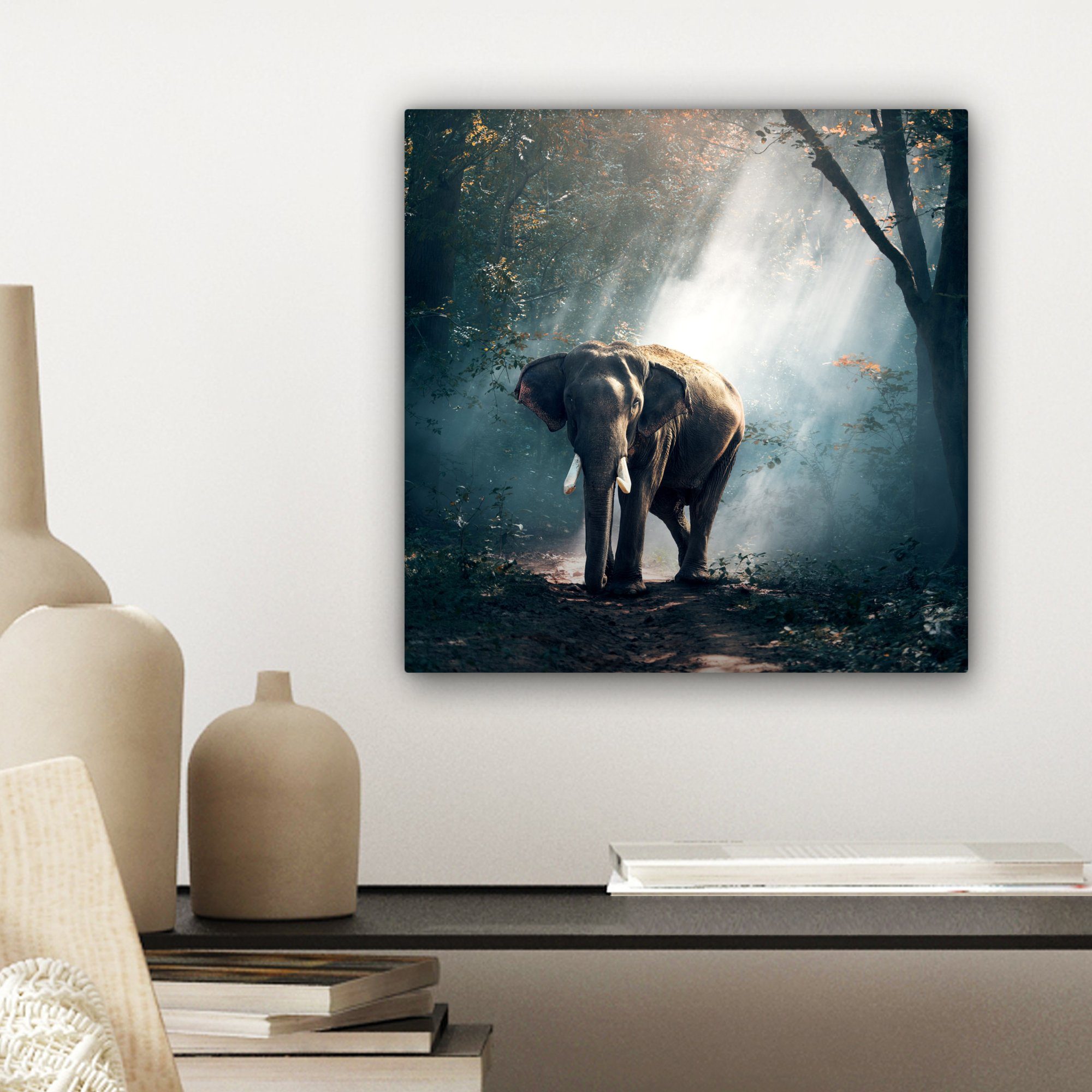OneMillionCanvasses® Elefant für - Wildtiere, - Leinwand - Schlafzimmer, - Licht Bilder Wald (1 cm 20x20 Tiere - Natur St), Wohnzimmer Leinwandbild