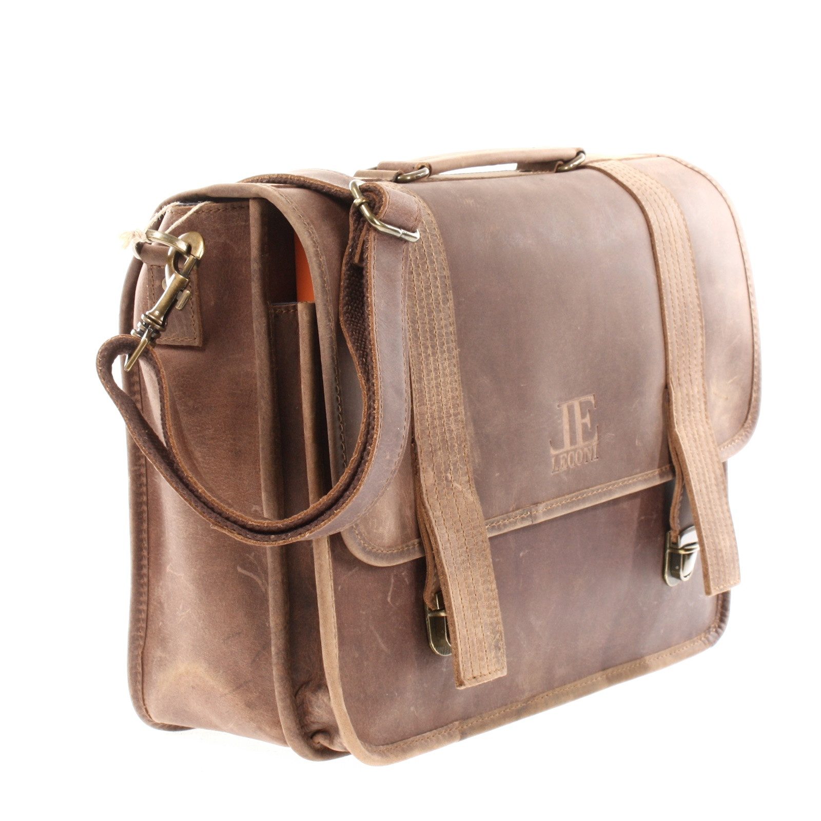 LECONI Aktentasche Aktentasche Lehrertasche DIN A4 Damen Herren Bag Leder LE3043