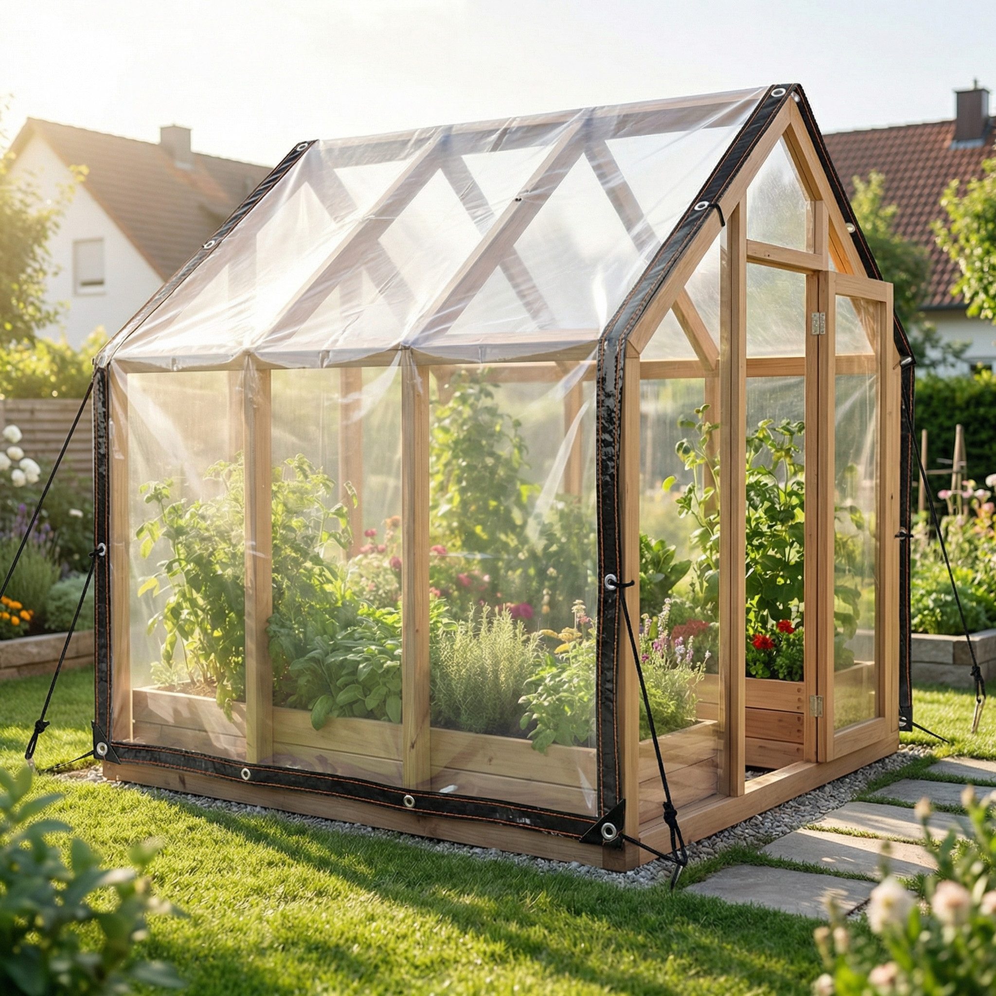 Clanmacy Schutzplane PVC transparente Plane Abdeckplane mit Ösen und Seil (für Terrasse Pavillon Gewächshaus), wasserdichte Plane Windschutz Regenschutz