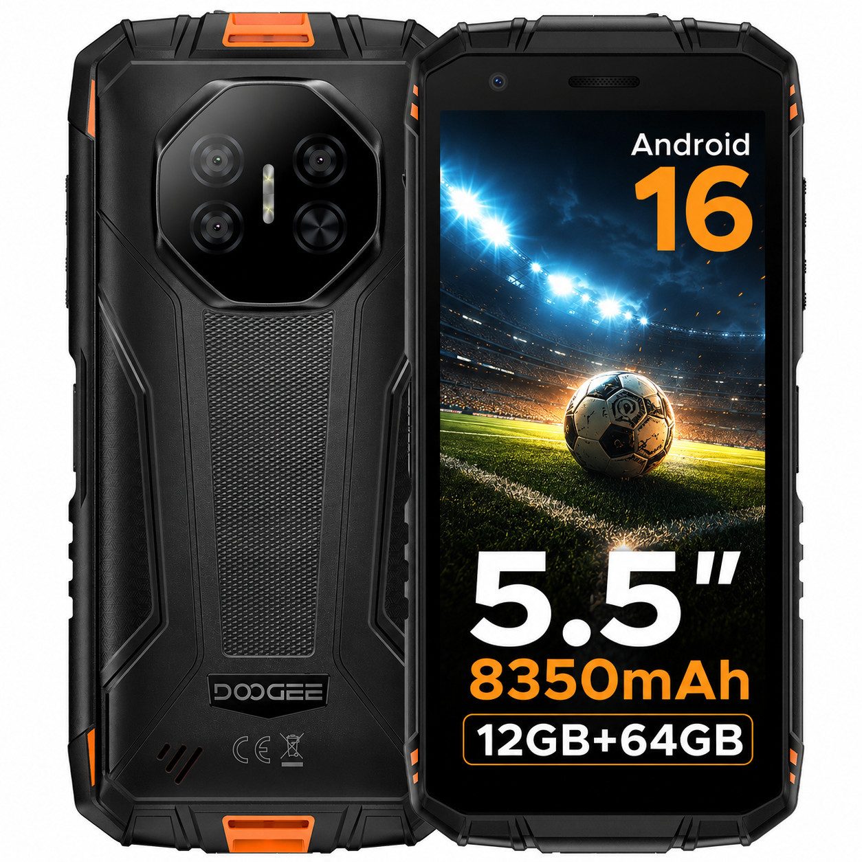 DOOGEE DOOGEE Fire 3 handy Ohne Vertrag 8350mAh 12GB+64GB 5,5" Android 15 Smartphone (5.5 Zoll, 64 GB Speicherplatz, 13 MP Kamera, 5.5" IP68 Baustellenhandy, 13MP Kamera, NFC, Face ID, Octa Core)
