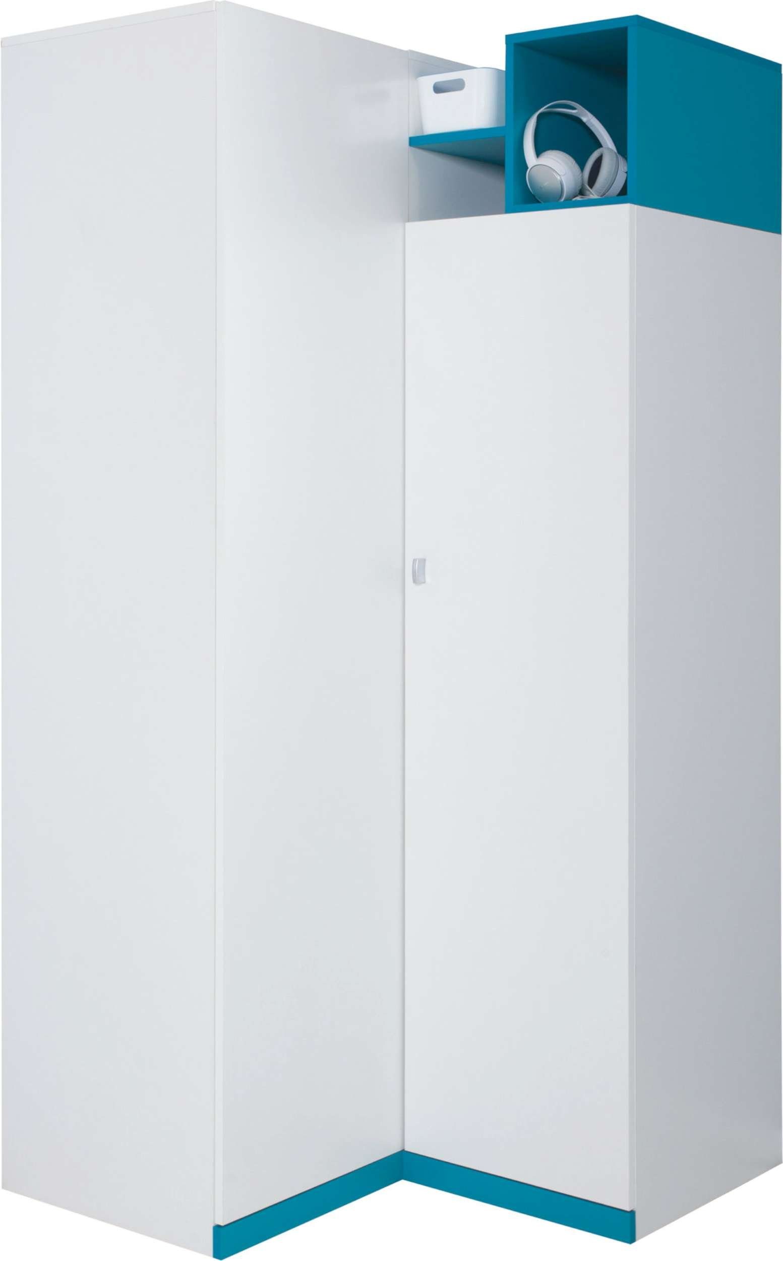 Design Weiß Bond mit FSC-Zertifizierung, Spanplatte, Stauraum, Kinderkleiderschrank Hochglanz Türkis viel 8 Mehrzweckschrank) Stylefy Fächern, Modern (Kinderschrank,