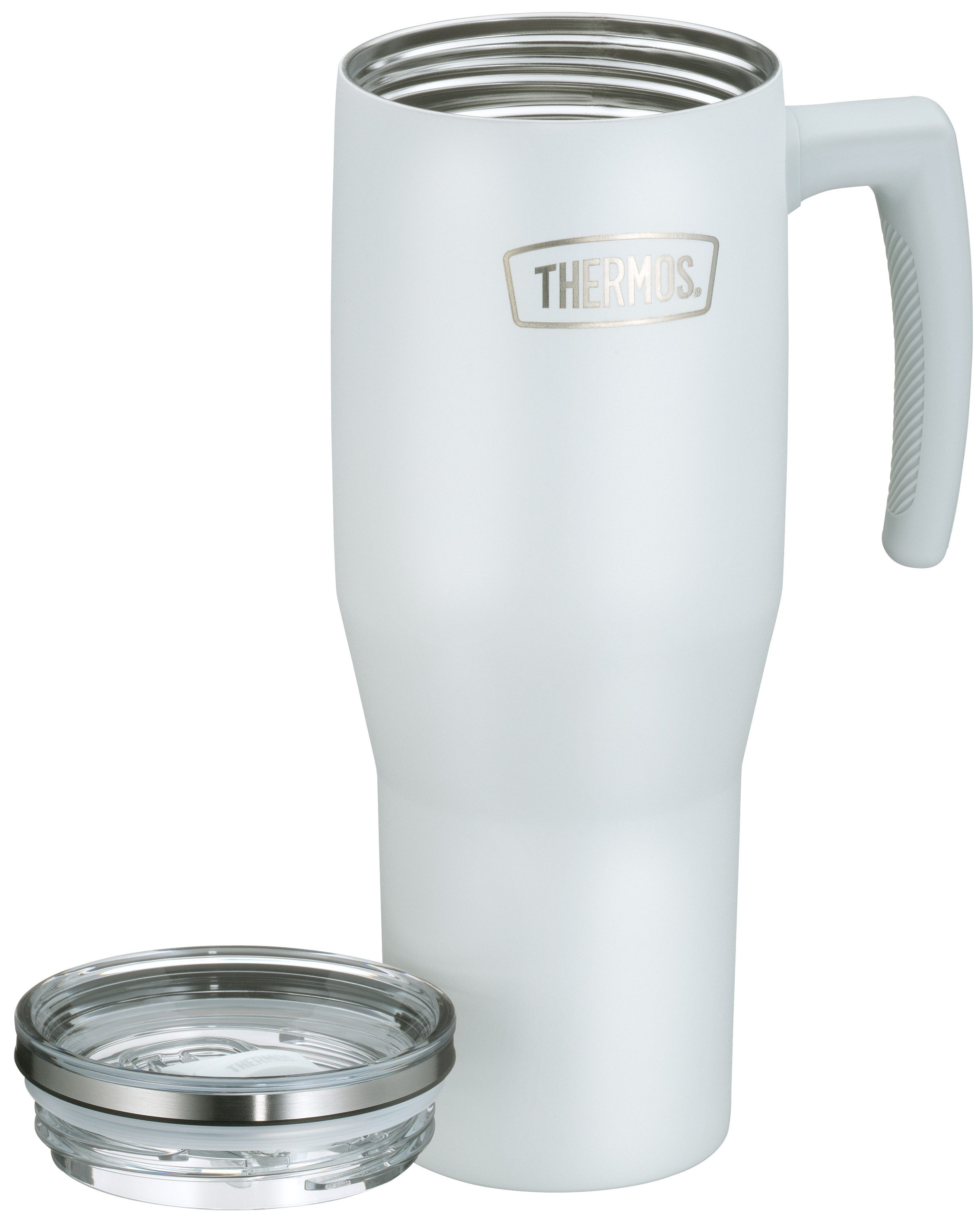 THERMOS Thermobecher REFRESHING SERIES ISOLIERTRINKBECHER mit Strohhalm, 1-tlg., Edelstahl, Kunststoff, Silikon, Titan, 1,10l, 6h heiß & 6h kalt, mit Griff