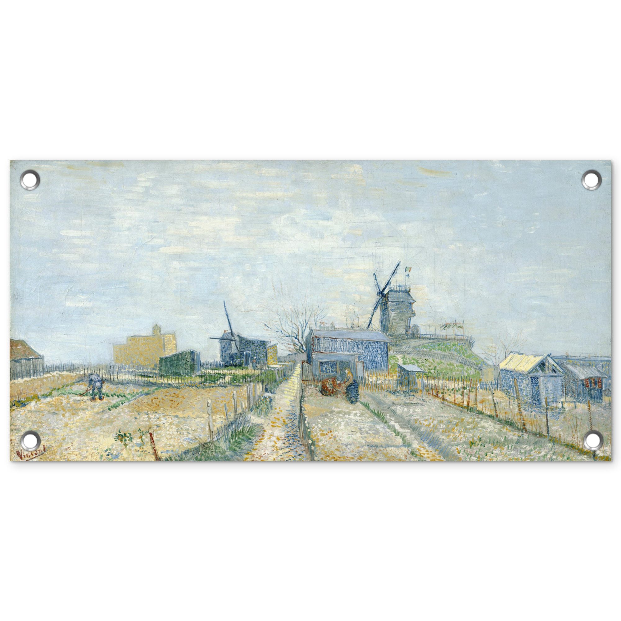 OnlyWow Poster für Garten Montmartre: Mühlen und Gärten - Vincent van Gogh, Gartenposter, Outdoor Bilder, Wetterfest, Garten Deko, 60x30 cm