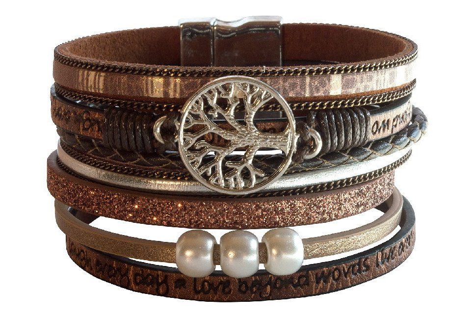 Saraswati Armband Armband "Baum des Lebens" Kunstleder braun, Metall silberfarben