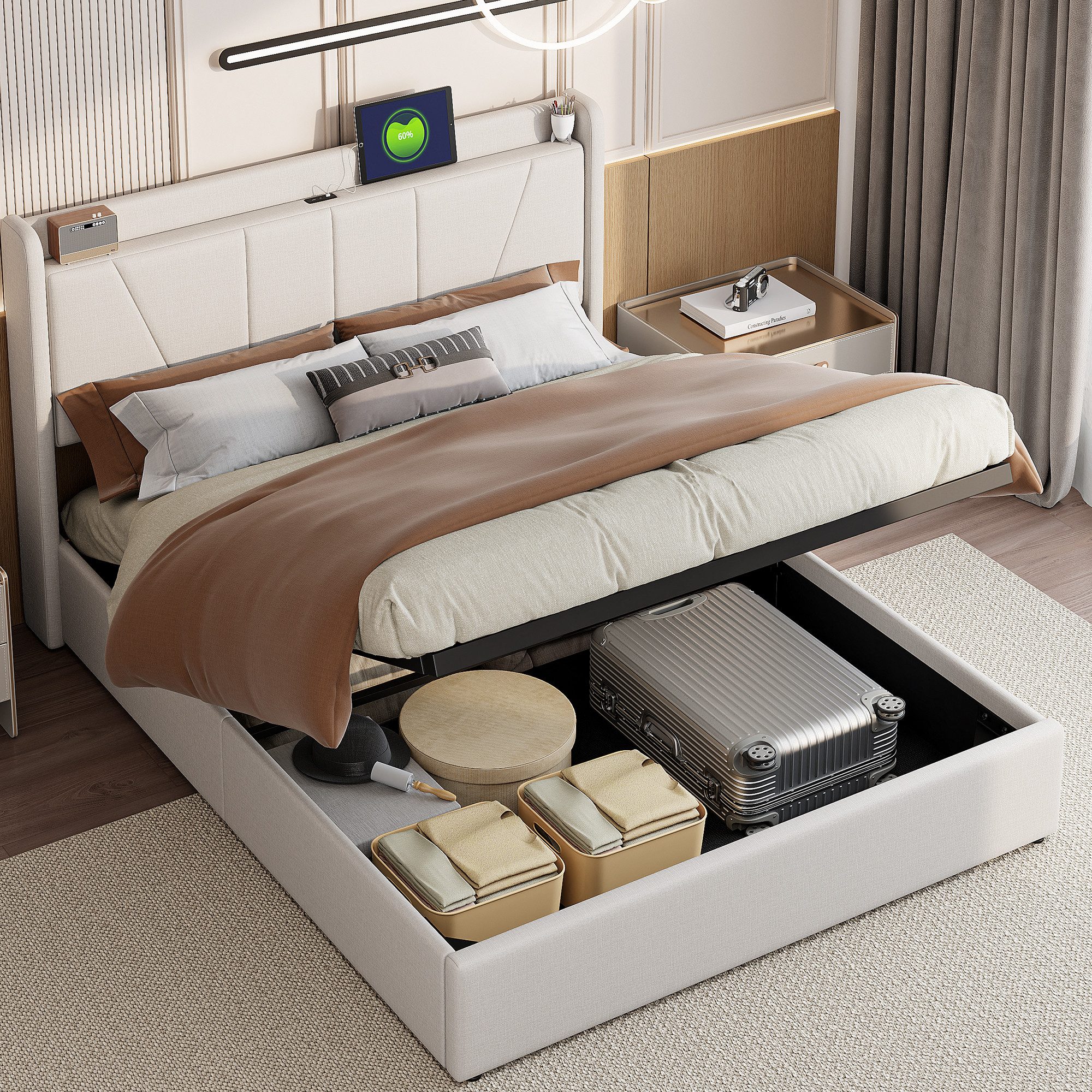 Furnishings Home Polsterbett Stauraumbett Doppelbett Mit Bettkasten (2 USB günstig online kaufen