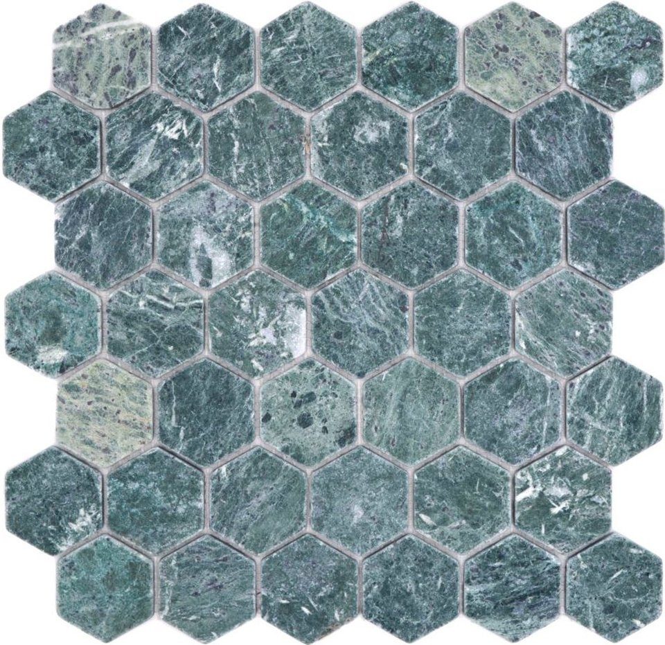 Mosani Mosaikfliesen Hexagon Marmormosaik Mosaikfliesen grün matt / 10 Matten