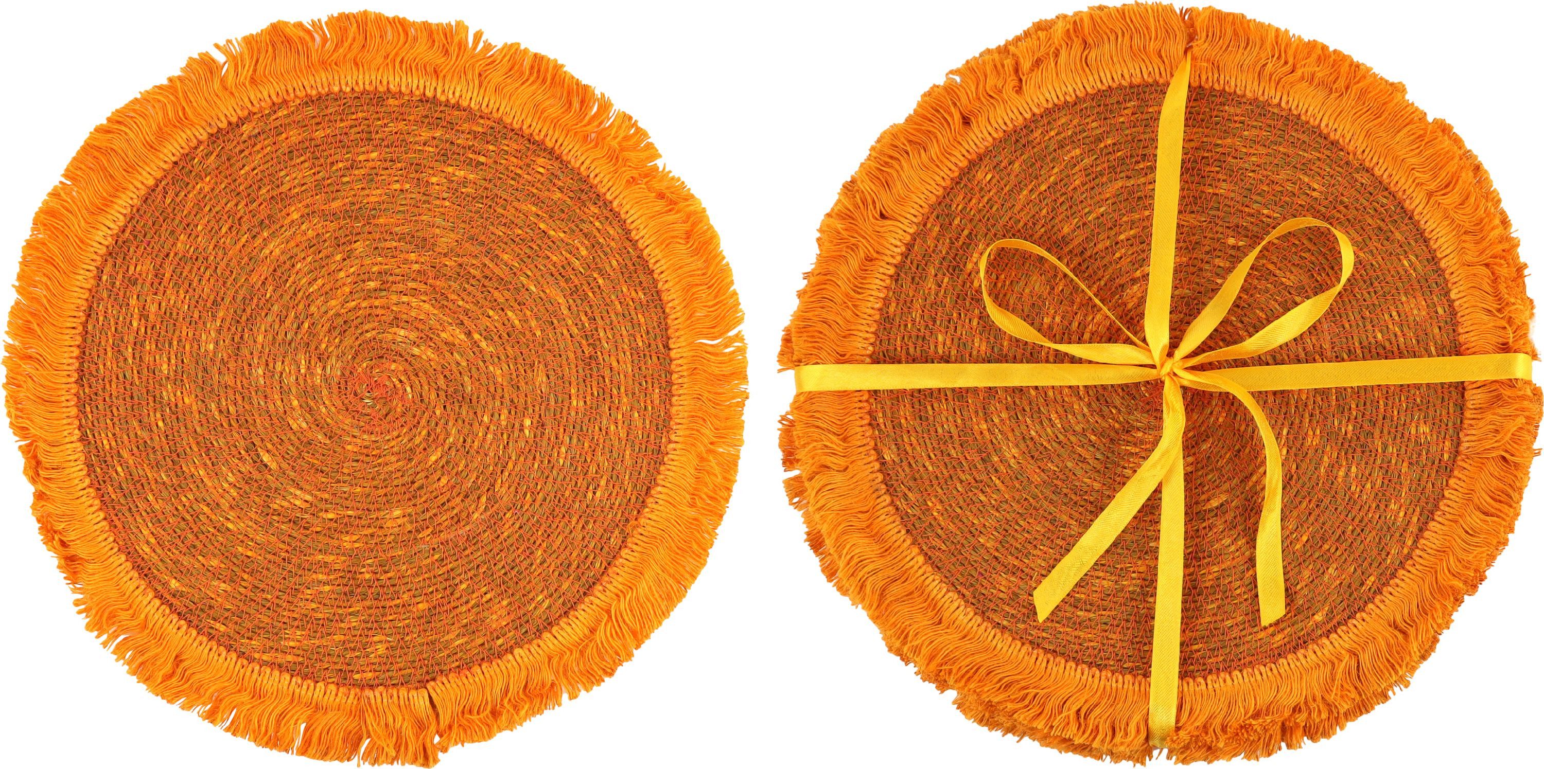 FURNARO Platzset, Handgeflochtene Struktur mit Fransenrand