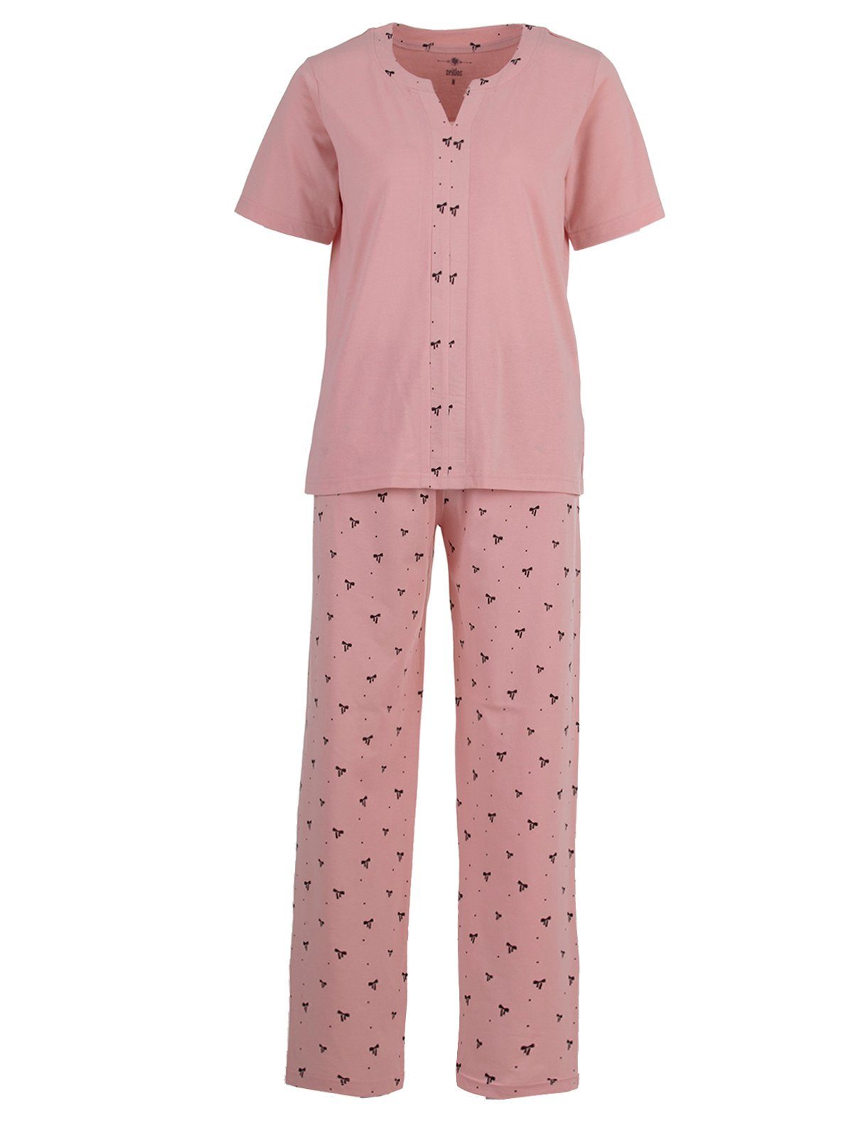zeitlos Schlafanzug Pyjama Set Kurzarm - Schleife rosa