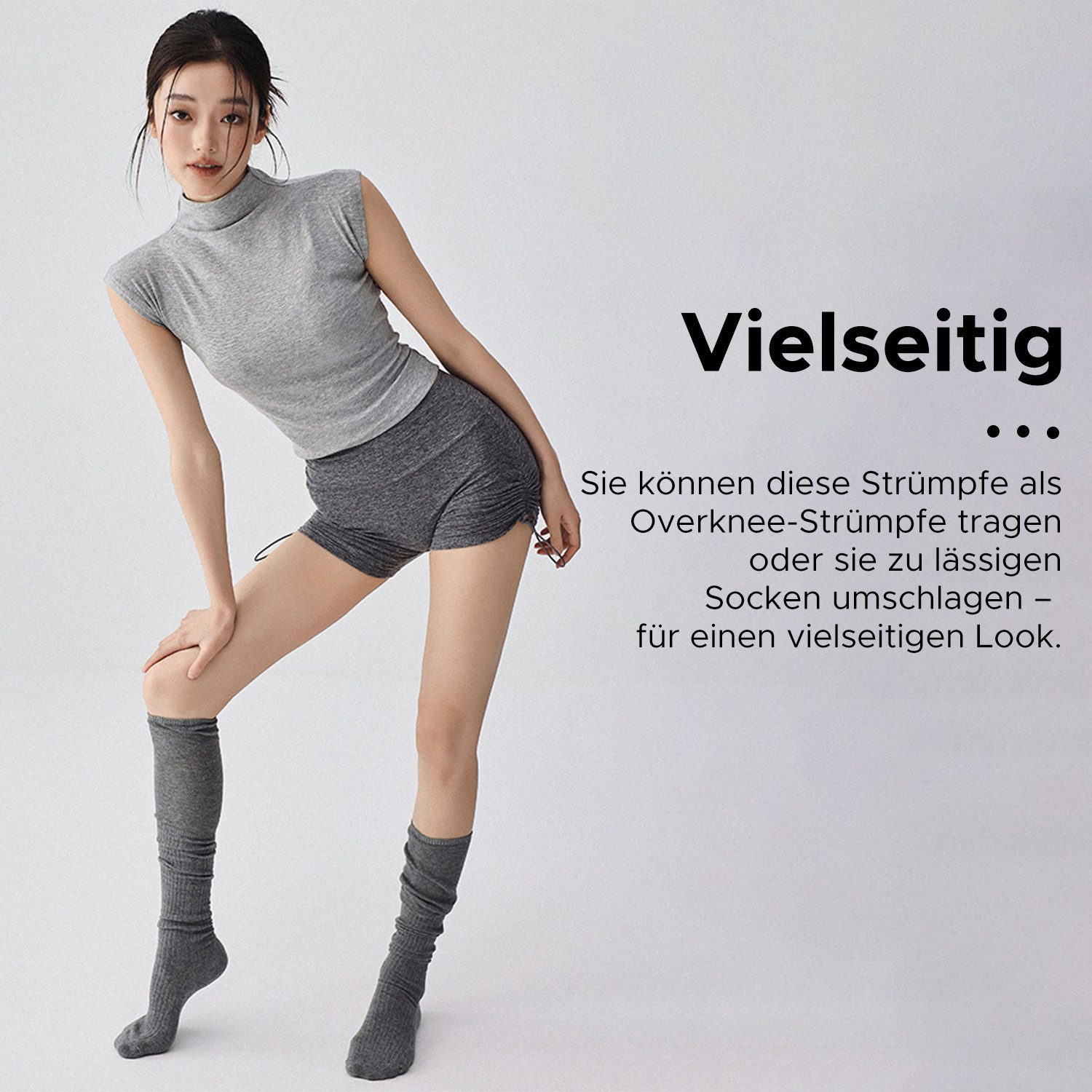 Refttenw Overknees 5 Paar Overknee Strümpfe Damen Kniestrümpfe, Weiche Schiebesocken (5-Paar) Hellgrau, Dunkelgrau, Braun, Beige, Schwarz