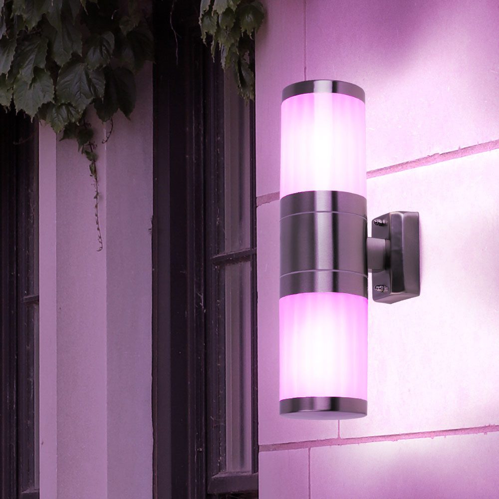 GLOBO LIGHTING LED Wandstrahler, Leuchtmittel inklusive, Kaltweiß, Warmweiß, Neutralweiß, Tageslichtweiß, Farbwechsel, Außen Wand Leuchte Up Down Edelstahl steuerbar per Handy App im Set
