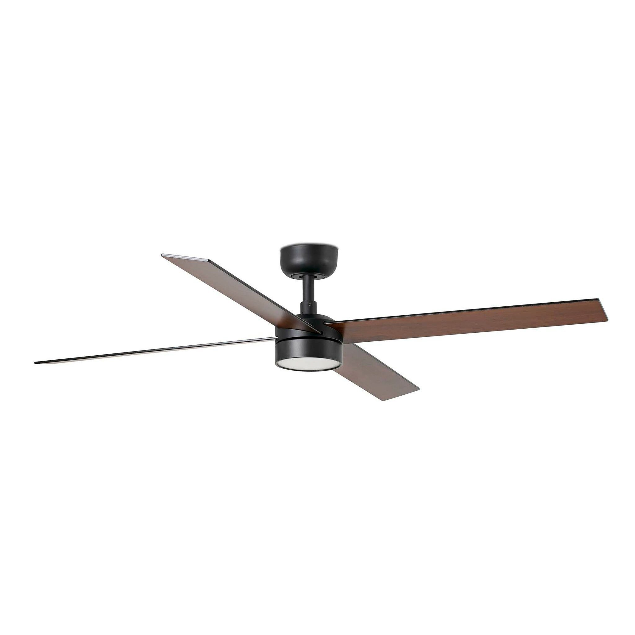 FARO Barcelona Deckenventilator DC Deckenventilator Rudder L-4 Schwarz mit LED, dimmbar