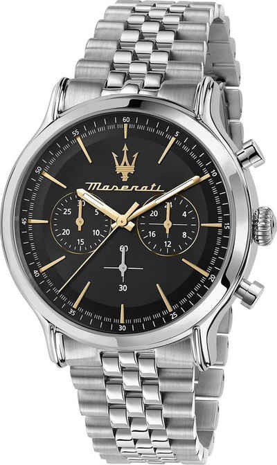 MASERATI Chronograph Maserati Herren Uhr Chronograph, Herrenuhr rund, groß (ca. 42mm) Edelstahlarmband, Made-In Italy
