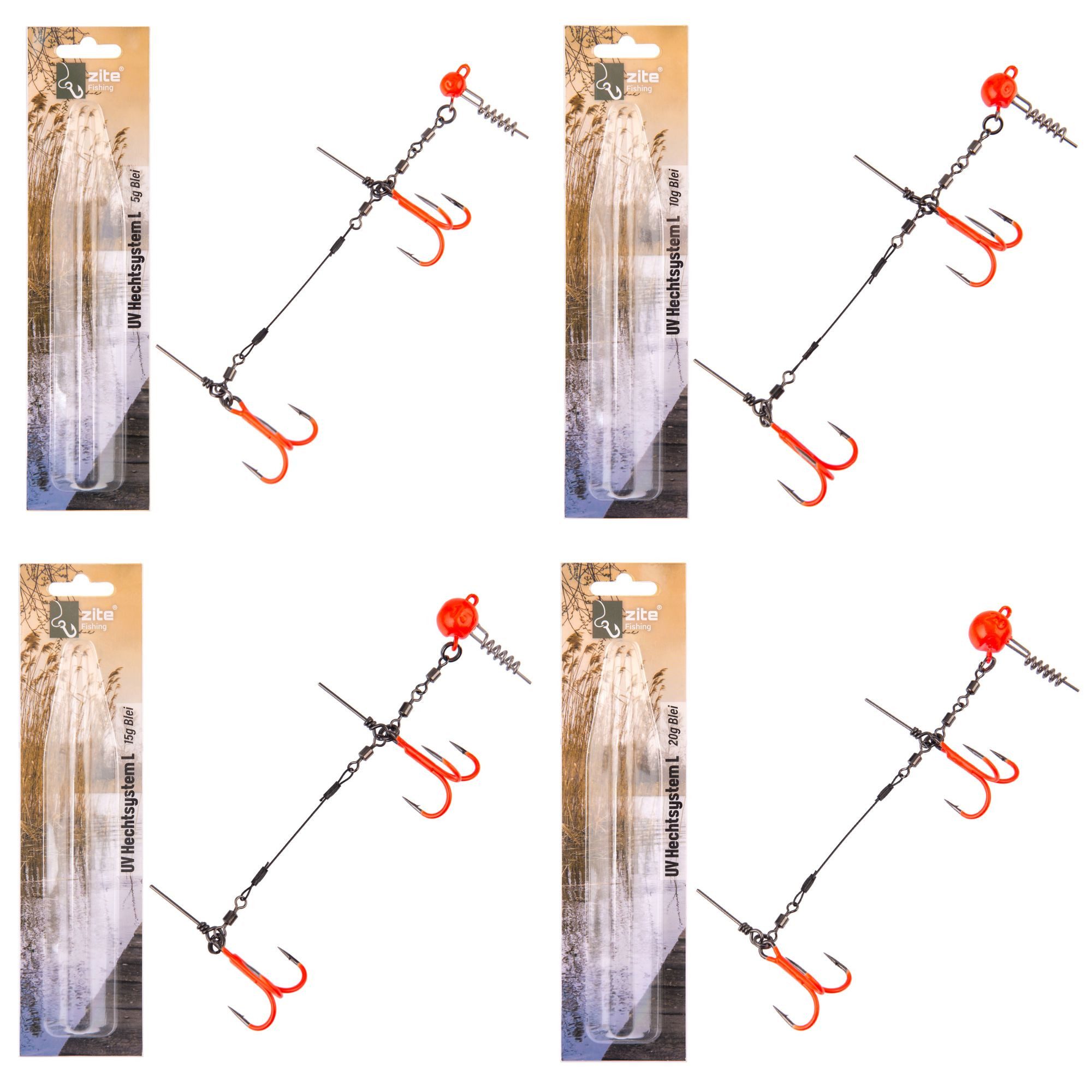 Drillingshaken Gummiköder Stinger-Systeme L 13 cm Hecht-Angeln UV Aktiv Drillinge