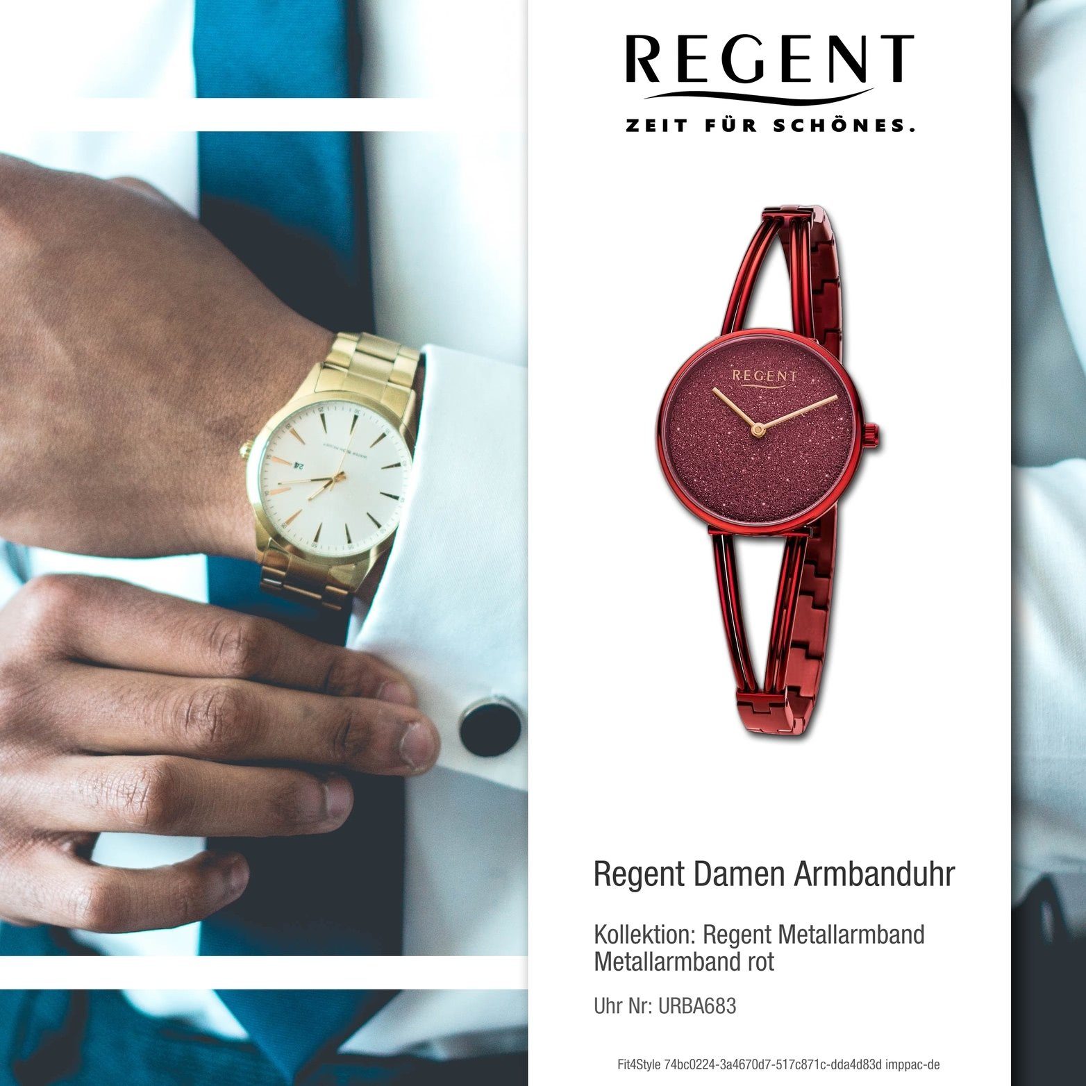 Regent Quarzuhr Regent Damen Armbanduhr Analog, (ca. rot, Metallarmband Damenuhr groß 30mm) rundes extra Gehäuse