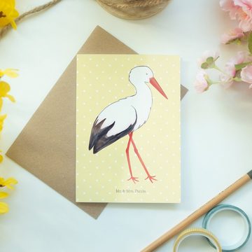Mr. & Mrs. Panda Grußkarte Storch - Gelb Pastell - Geschenk, Geburtstagskarte, Mutter, Grußkarte, Einzigartige Motive