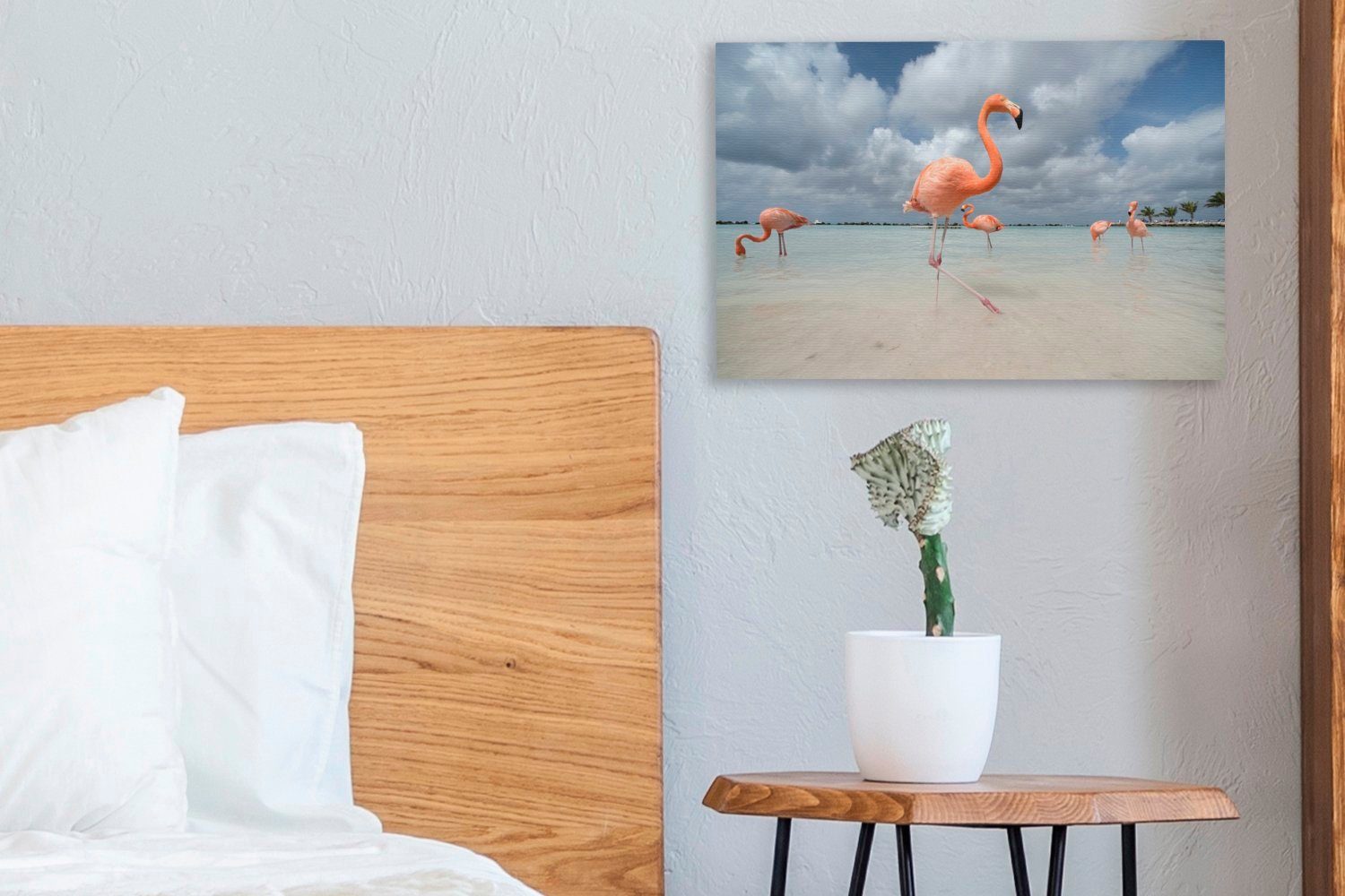 OneMillionCanvasses® Leinwandbild Flamingos am Flamingo-Strand Wandbild Aruba, cm Leinwandbilder, Wanddeko, Aufhängefertig, St), 30x20 in (1
