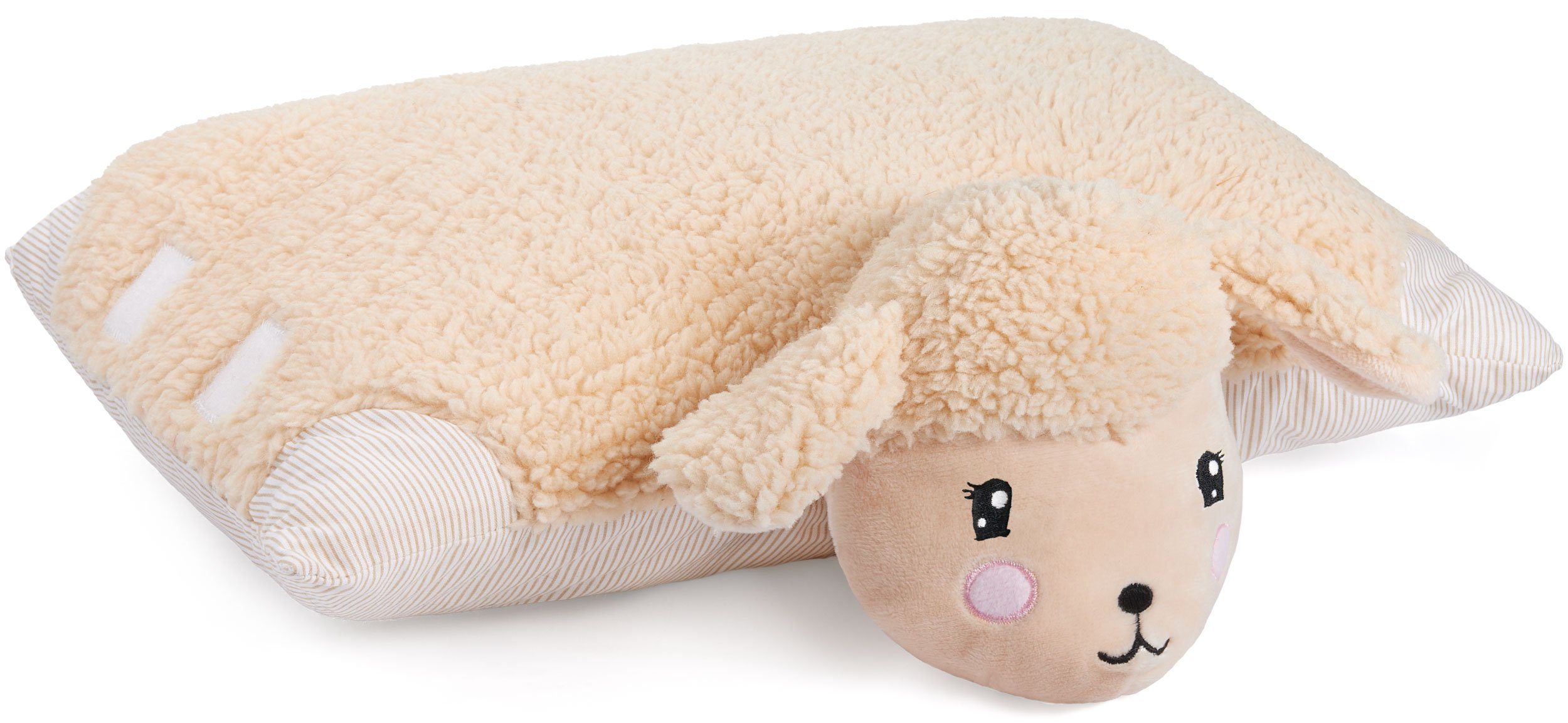 BRUBAKER Kuscheltier Kissen - Schaf - 2 in 1 Plüschtier und Kuschelkissen - 40 x 30 cm (Dekokissen, 1-St., Tierkissen Schafkissen Stofftier), aufklappbares Kinder Plüschkissen mit Klettverschluss