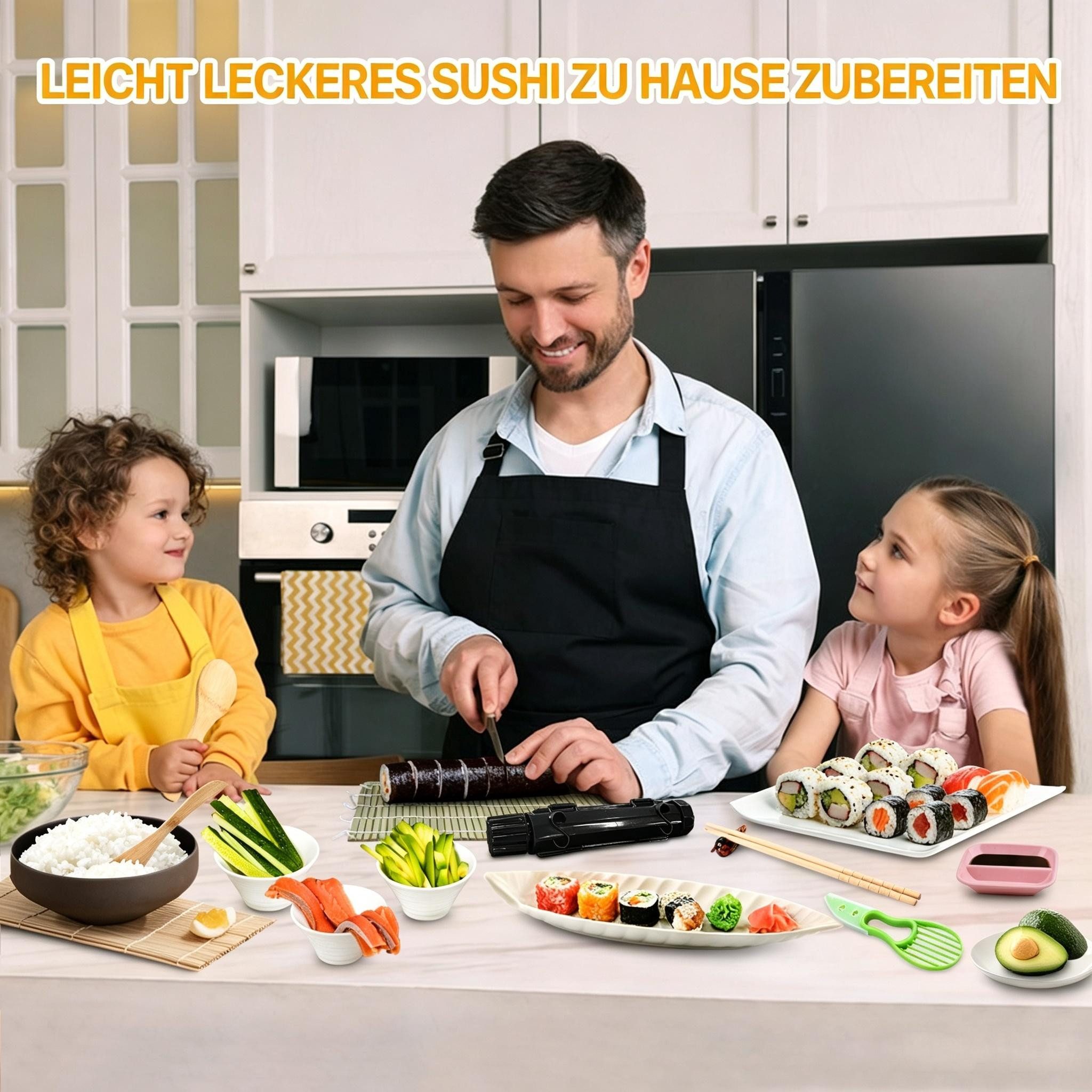 Kityhome Sushi-Roller Sushi-Set für Anfänger 20-teilig – komplett mit Zubehör, (Set 20-tlg), Inkl. Sushi-Bazooka, Messer & Bambusmatten,DIY Sushi-Set, – Bild 3 von 5