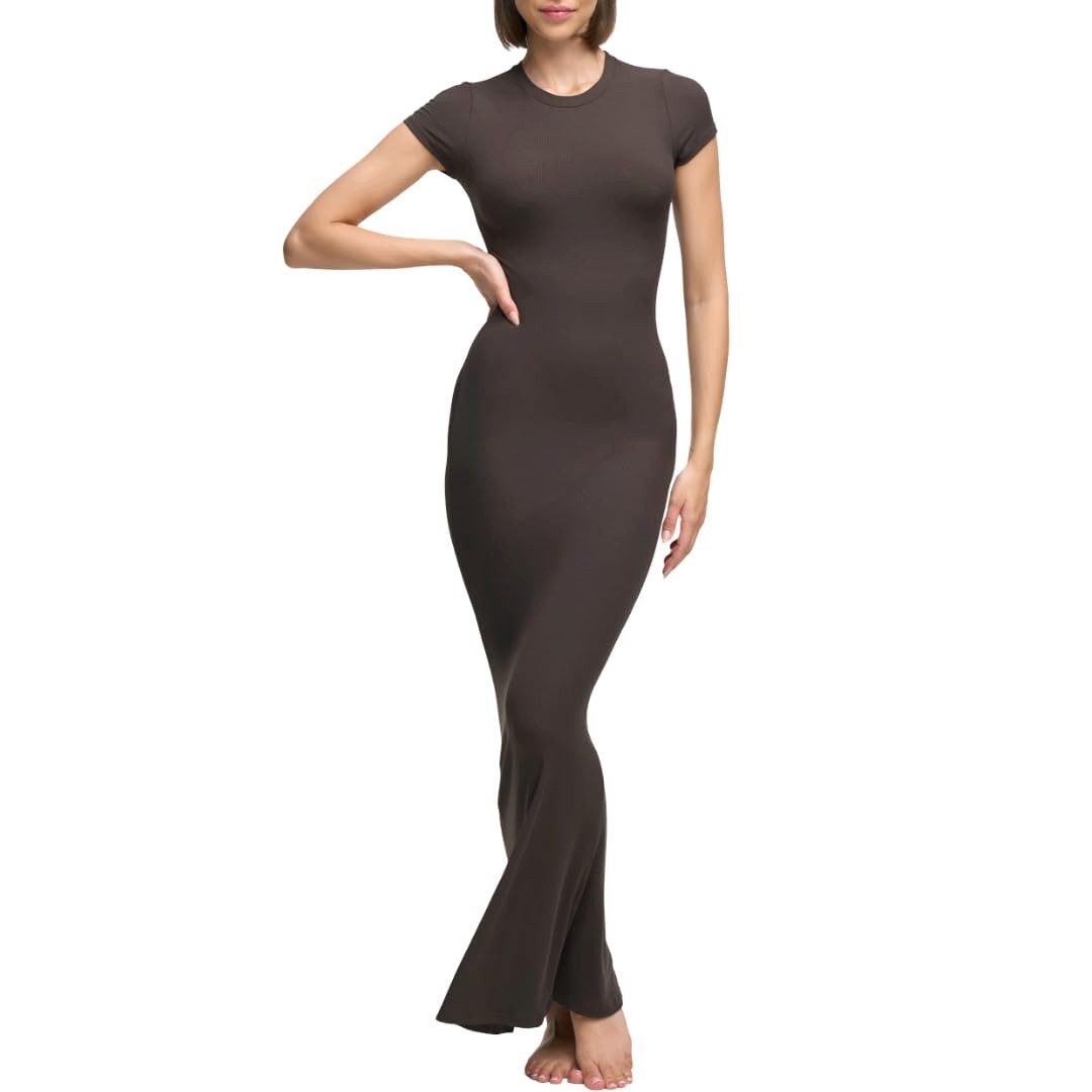 cfab by creamy fabrics Jerseykleid Ribbed T-Shirt Maxikleid-Ash Brown-3XL ( günstig online kaufen