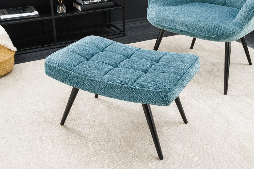riess-ambiente Fußhocker SCANDINAVIA blau / schwarz - Strukturstoff, Metallbeine, Polsterung (Einzelartikel, 1 St), Wohnzimmer · Metall · Scandinavian Design · Ziersteppung