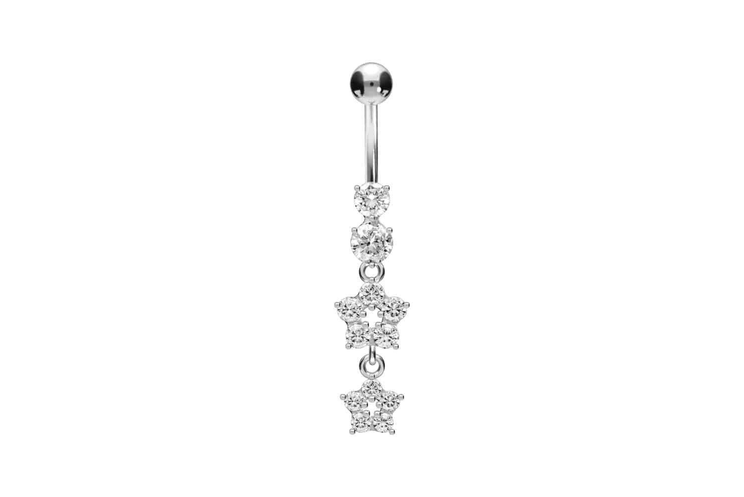Bauchnabelpiercing Titan Bananabell mit 925er Silber-Design 2 KRISTALLBLUMEN
