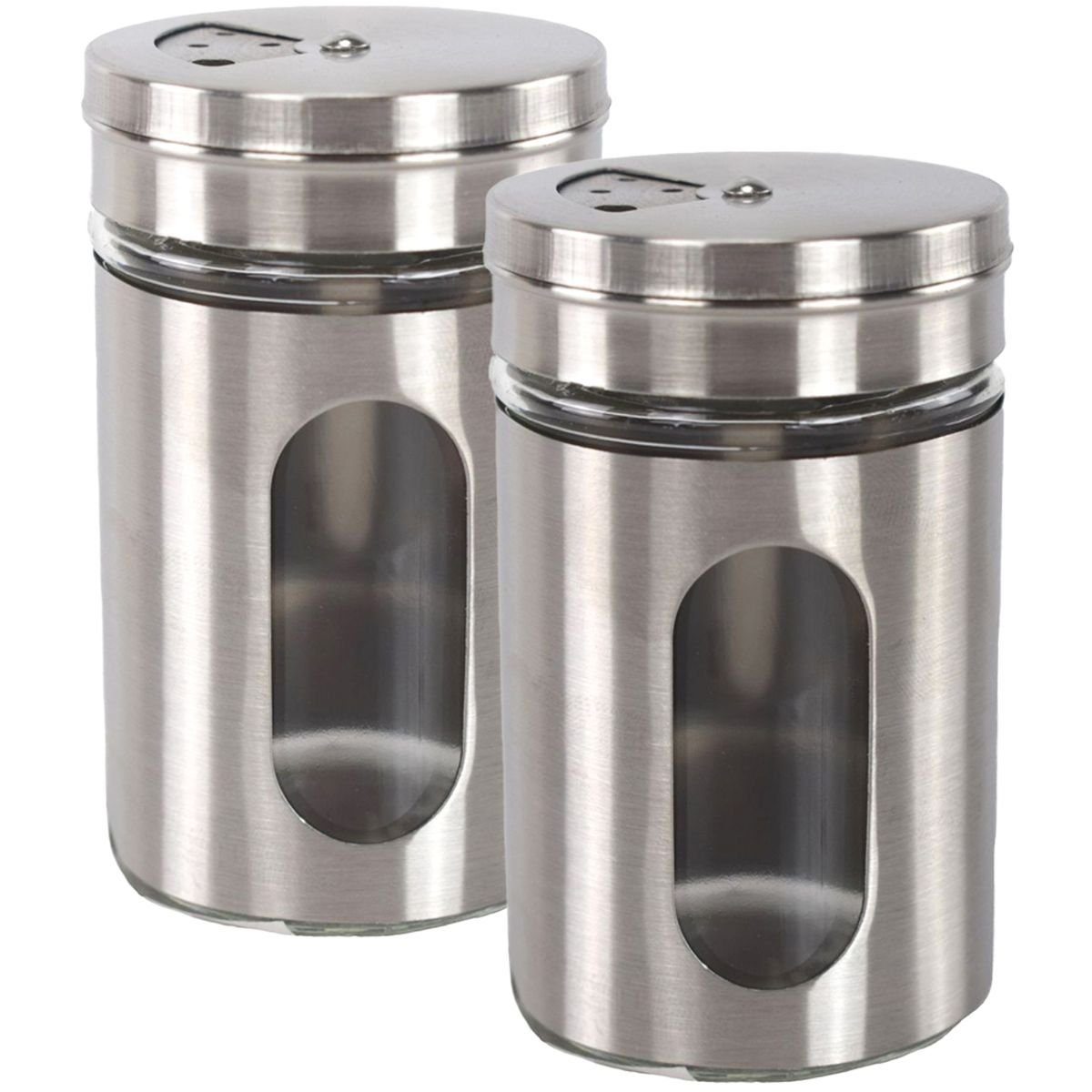Marabellas Shop Gewürzstreuer 2er Set Aluminium Gewürzstreuer aus Glas mit verstellbarer Öffnung, (2-tlg), modernes Design