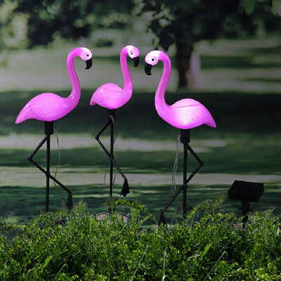 Meinposten LED Dekofigur »Flamingo LED Gartenfigur Solarstecker 3er Set Höhe 52 cm Solar«, LED fest integriert, Tageslichtweiß