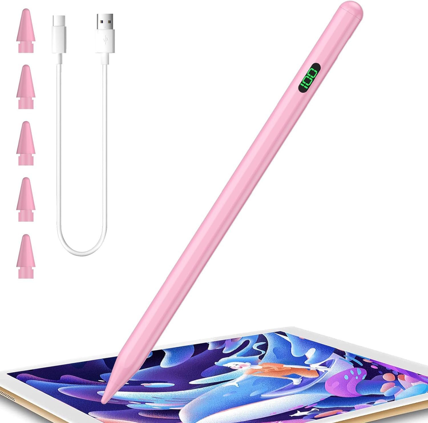 Vivitar Eingabestift iPad, Active Stylus Pen - Handfläschenerkennung mit 5 Ersatzspitzen (Batterieanzeige, Magnetbefestigung, Neigungsempfindlichkeit mit präziser Geschmeidigkeit, 1,5 mm feine Spitze, Kompatibel mit iPad 2018-2024, Keine Bluetooth-Verbind