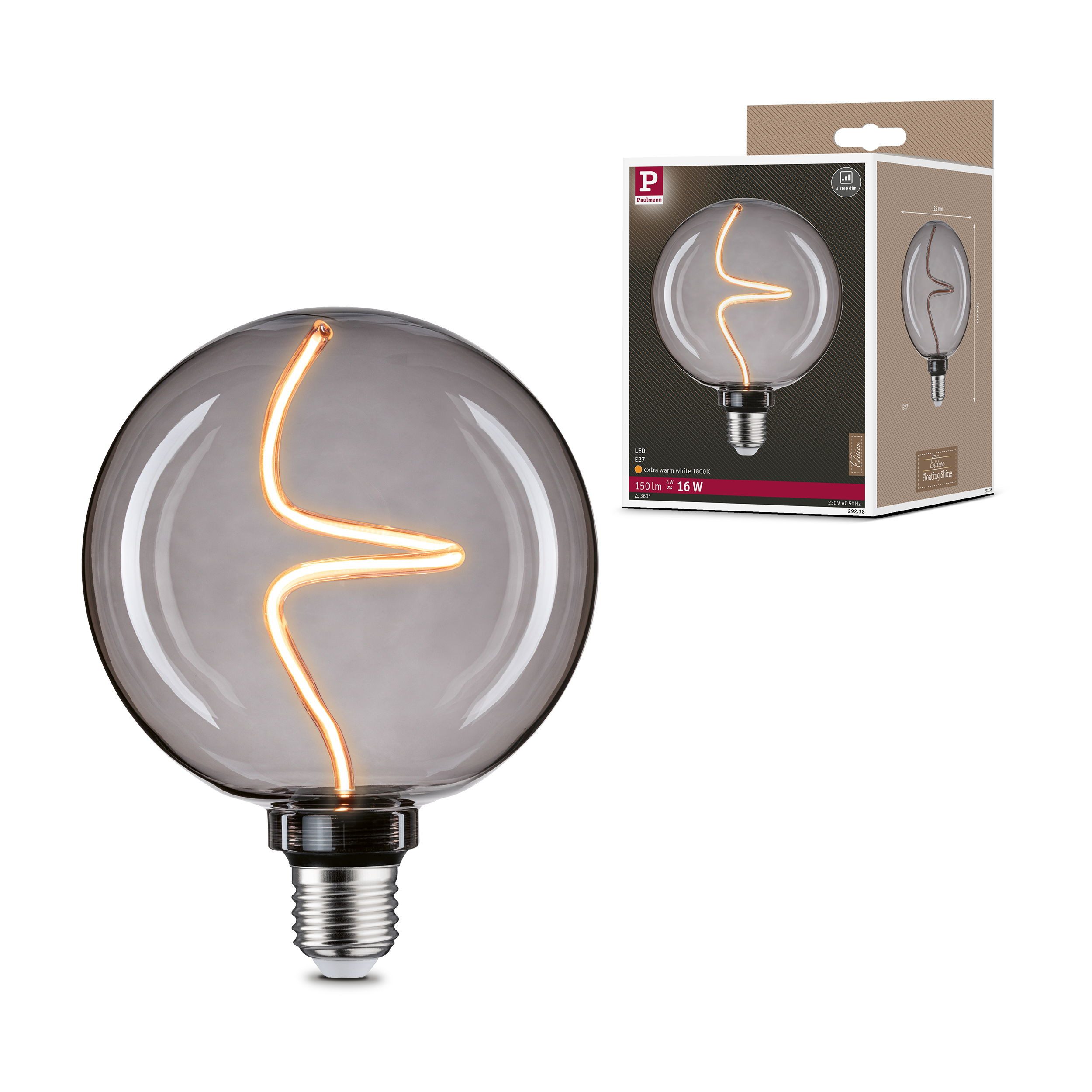 Paulmann LED-Leuchtmittel Floating Shine G125 V1 150lm 4W 1800K Smoke 230V, E27, 1 St.