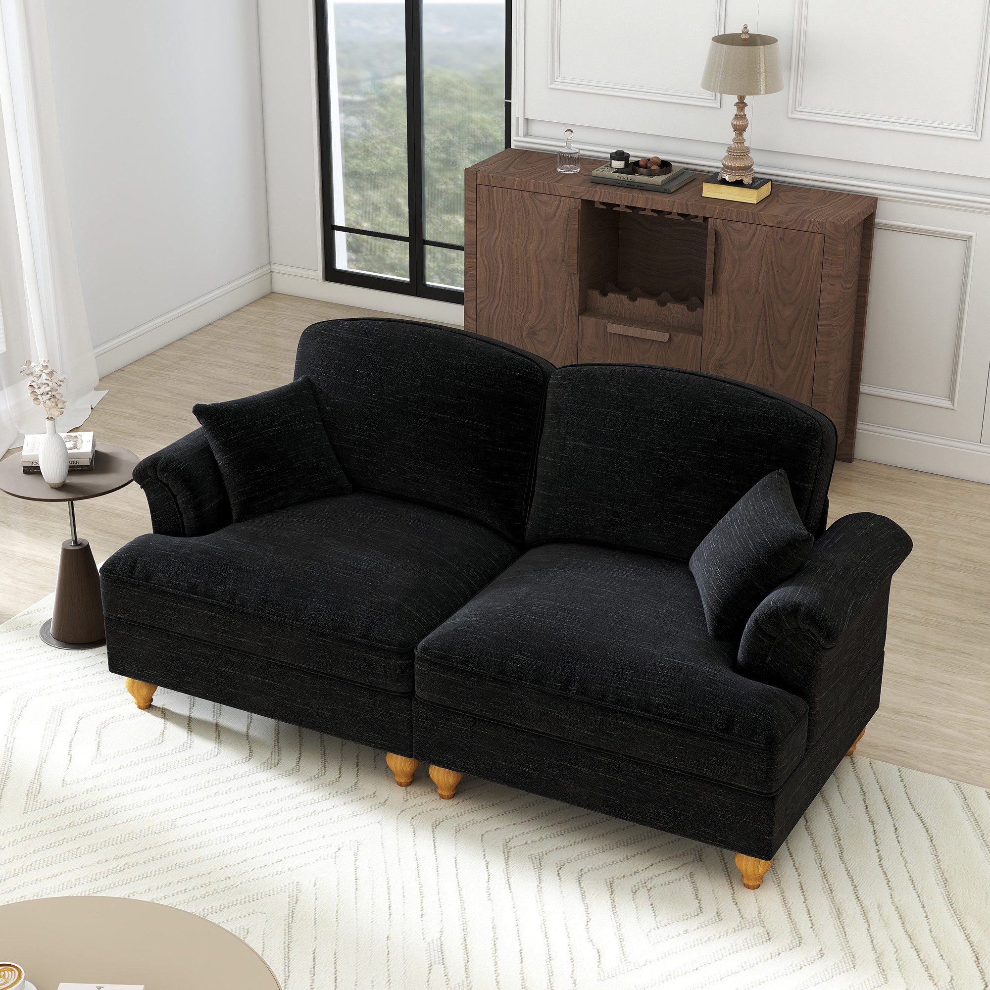 Leawin Sofa 2-Sitzer Sofa aus Chenille mit Volant & Holzbeinen, Komfortable günstig online kaufen