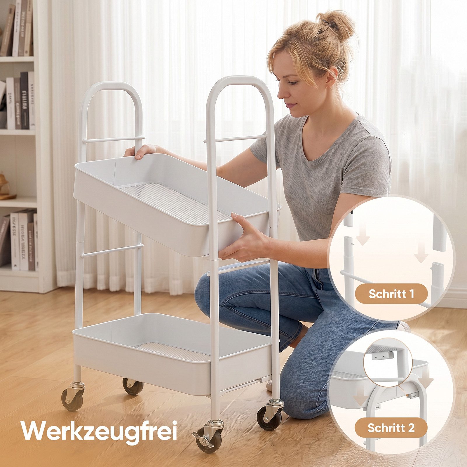 Sekey Küchenwagen Servierwagen mit Rollen Beistellwagen mit 3 Ablageebenen aus Metall, Innovatives Klick-Design für schnelle Montage ohne Schrauben – Bild 5 von 5
