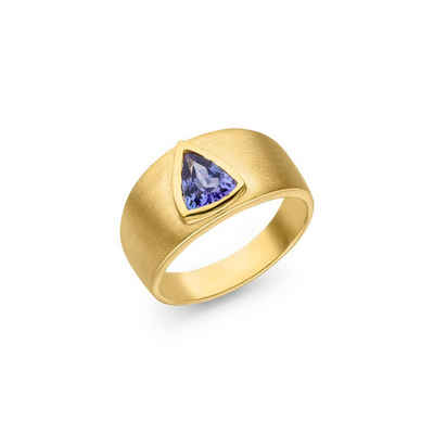 SKIELKA DESIGNSCHMUCK Goldring Tansanit Ring "Triangle" 1,54 ct. (Gelbgold 750), hochwertige Goldschmiedearbeit aus Deutschland