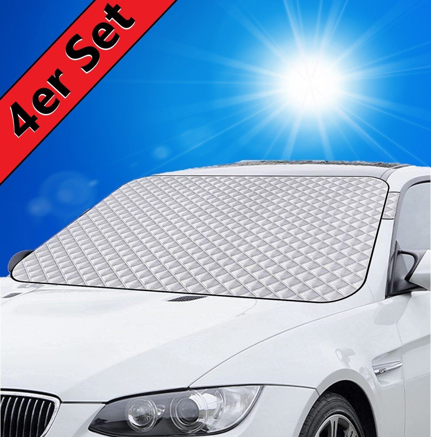 KESSMANN Autosonnenschutz Sonnenschutz Abdeckung faltbar Frontscheibe 4  Schichten 150x100cm Auto, (Set, 4-St., Inkl. Aufbewahrungstasche  Frontblende Fenster Schutz Hitzeschutz), gegen Sonne Hitze UV Strahlung  Staub Eis Frost Schnee strapazierfähig