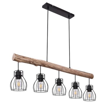etc-shop Hängeleuchte, Leuchtmittel nicht inklusive, Holz Design Hängeleuchte mit Gitter Lampenschirmen