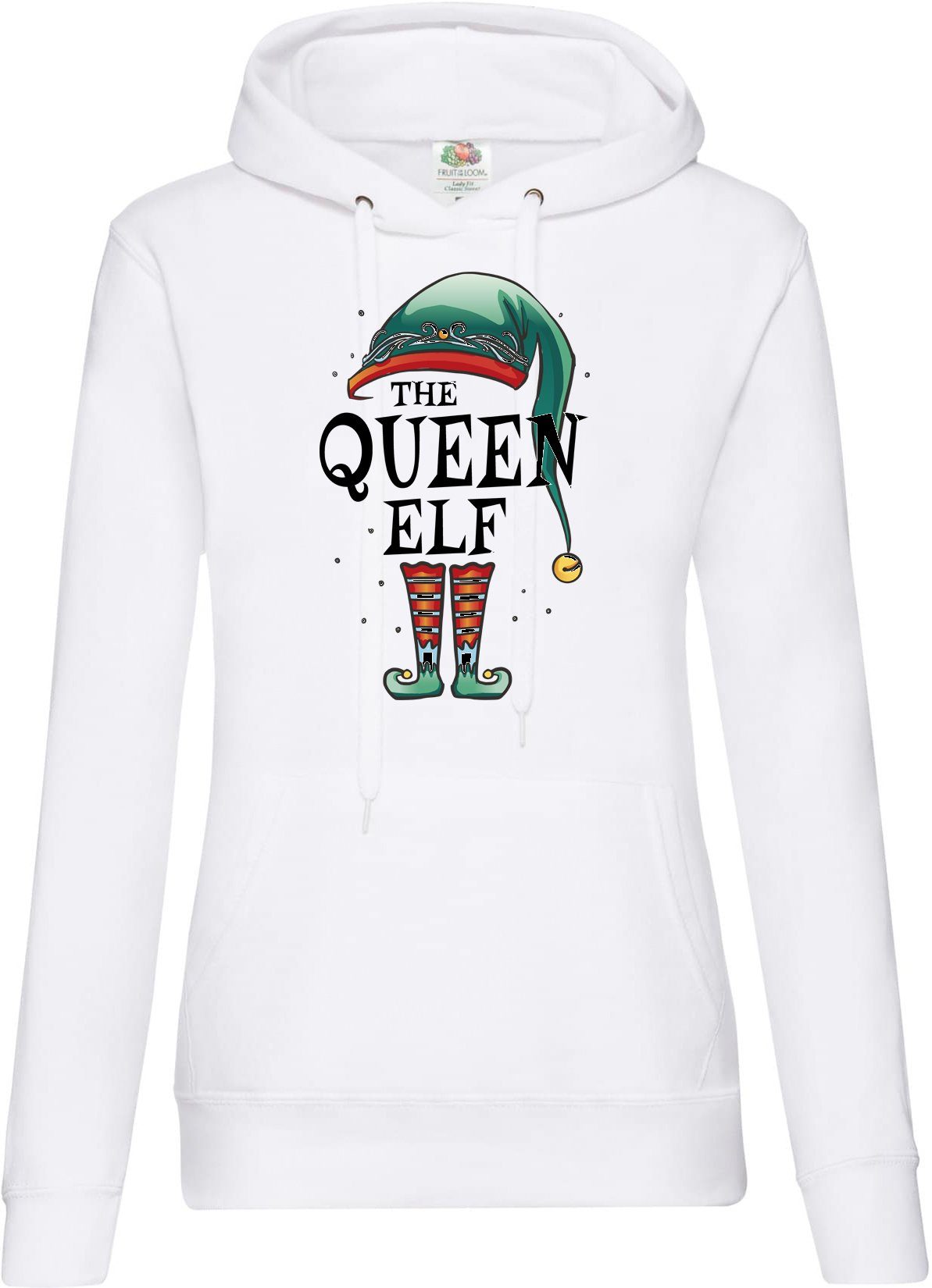 Youth Designz Kapuzenpullover The Queen Elf Damen Hoodie Pullover mit trendigem Weihnachten Frontdruck Weiss