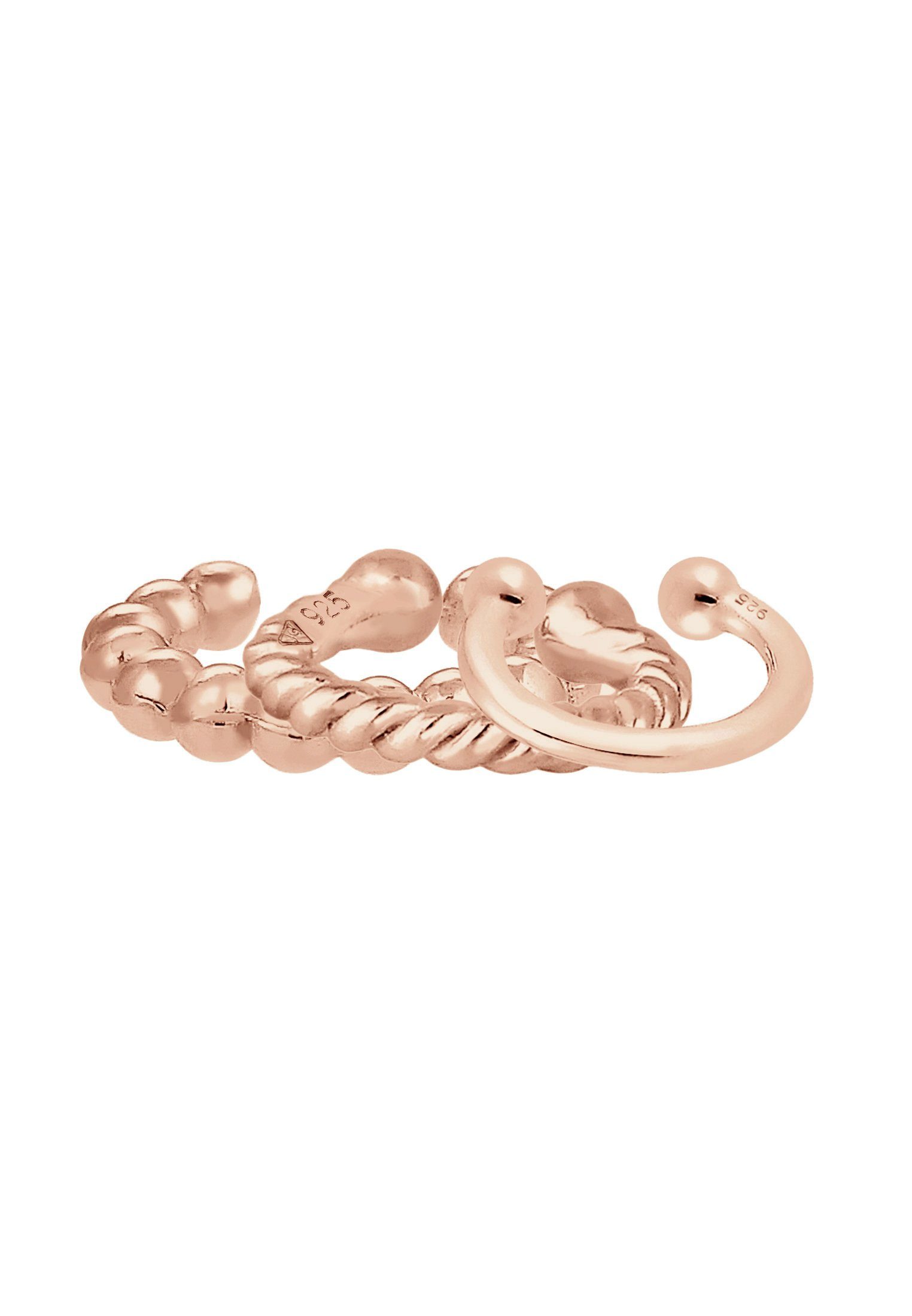 Elli Single-Ohrhaken Ohrklemme Ear Cuff 3er Rosegold Kugel Silber Set 925