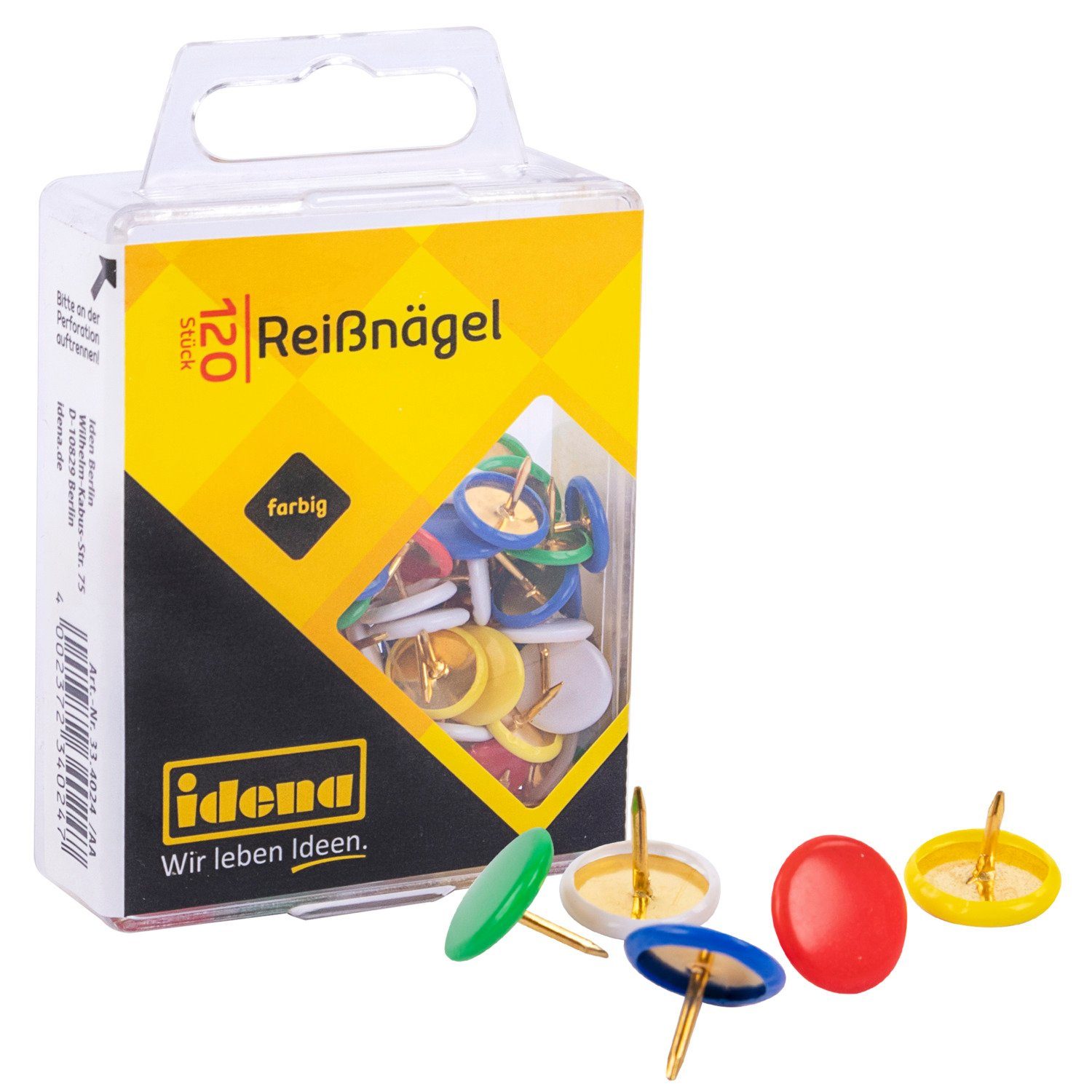 Idena Stecknadeln Idena 334024 - Reißnägel, 120 Stück, farbig sortiert