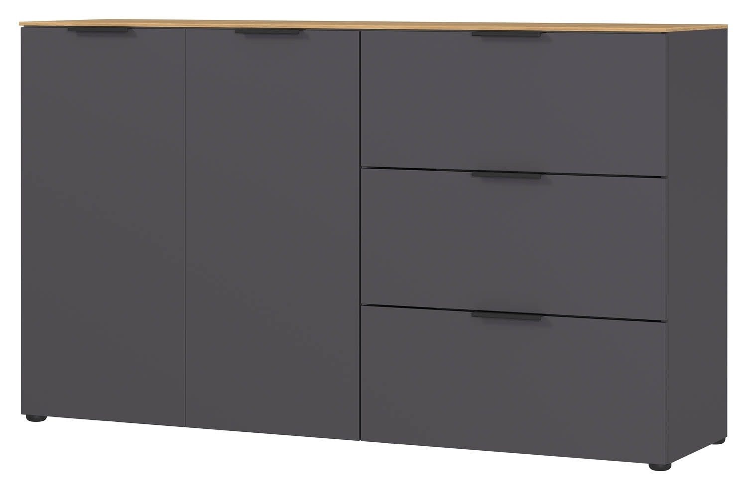GERMANIA Sideboard CALIFORNIA, Graphit Dekor, Navarra Eiche Dekor, 2 Türen, 3 Schubladen, B 151 x H 98 x T 40 cm