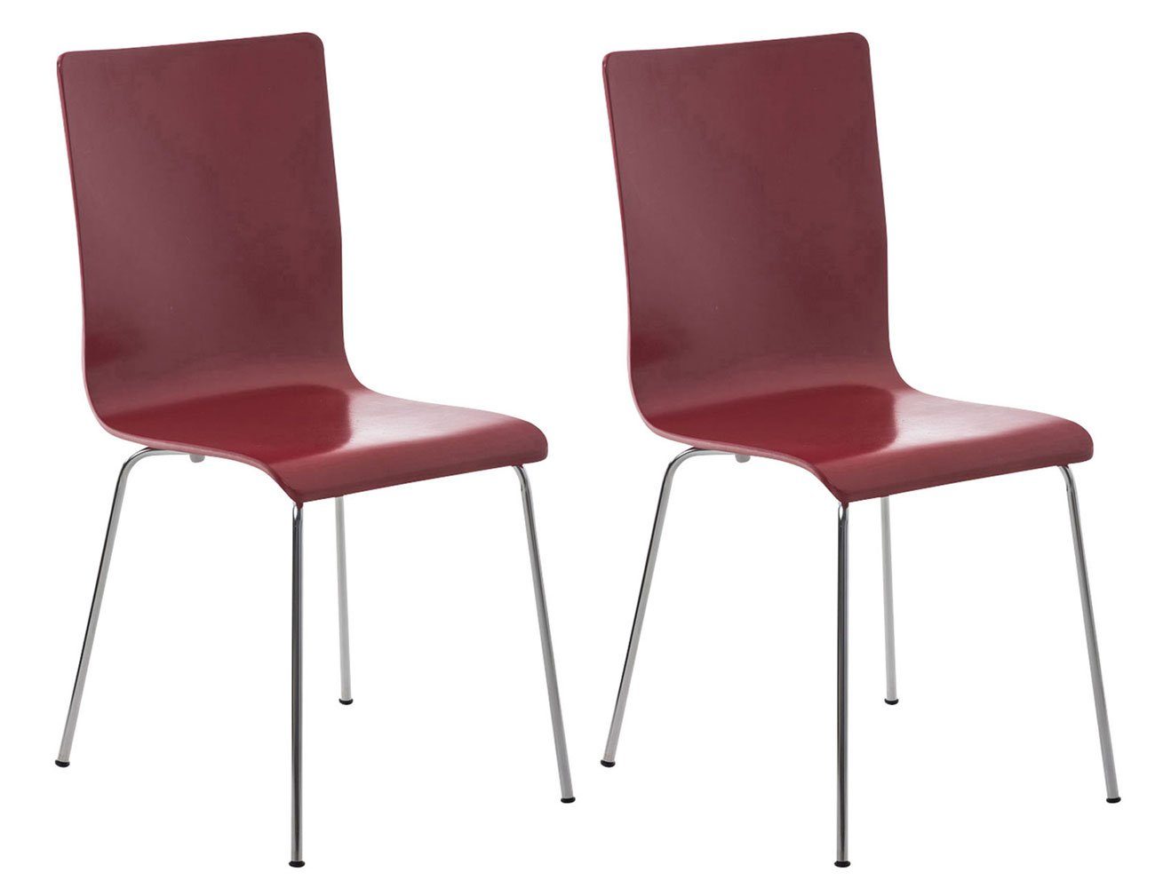 TPFLiving Besucherstuhl Peppo mit Metall Sitzfläche (Besprechungsstuhl - Konferenzstuhl St), - Gestell: rot Sitzfläche: 2 Holz geformter - Messestuhl, ergonomisch chrom Warteraumstuhl 