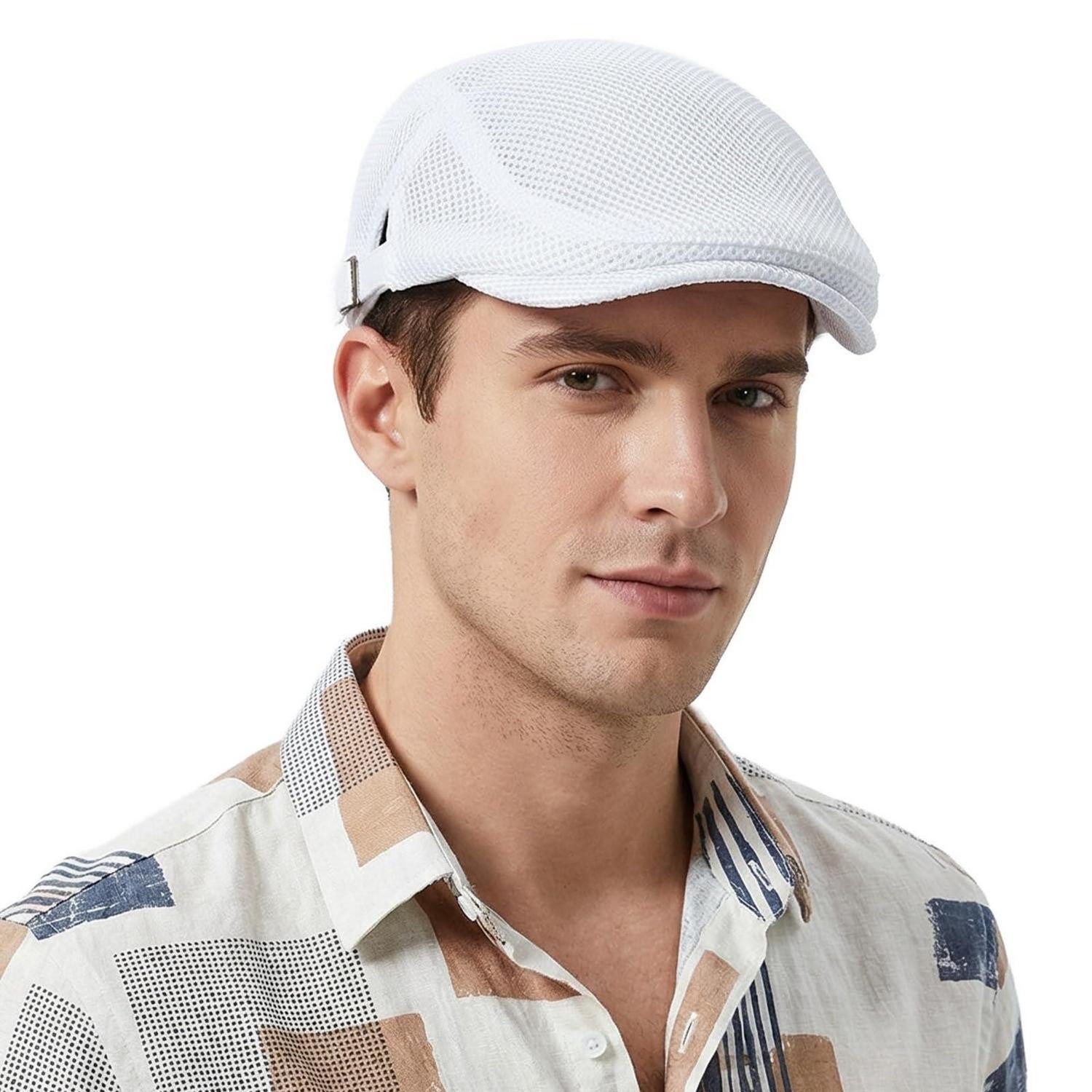 LuxusKollektion Schiebermütze Schirmmütze Flatcap Schiebermütze Baskenmütze Mesh Herren M-L Weiß