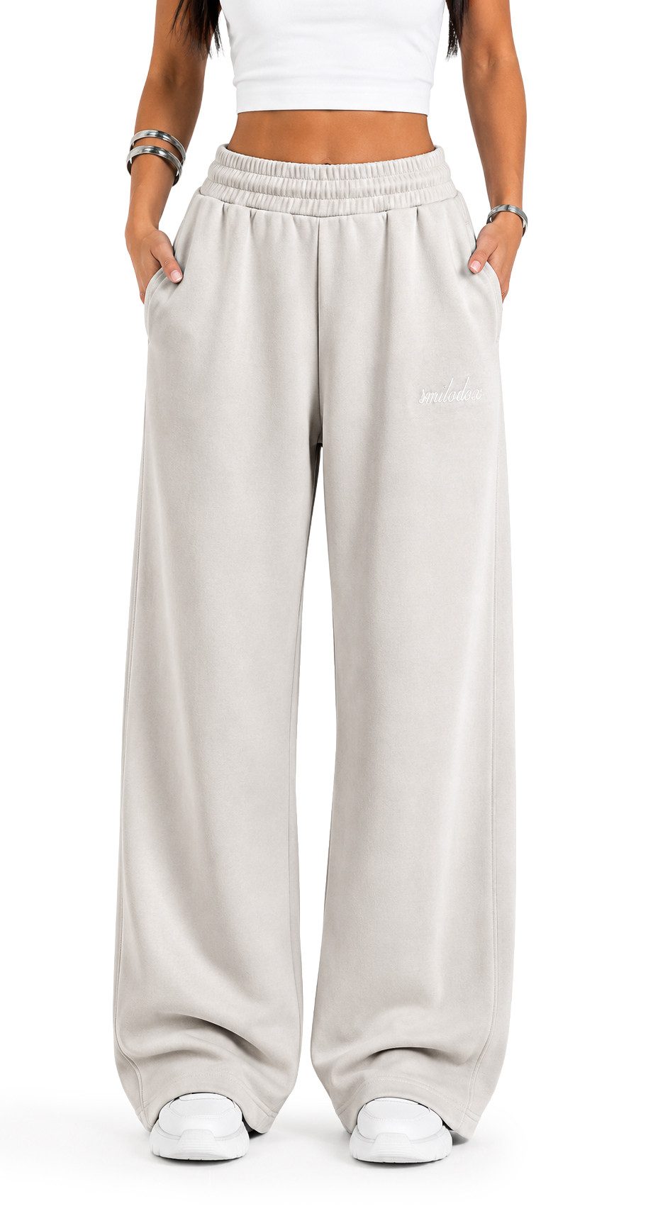 Smilodox Jogginghose Zadie Sweatpants Damen, Loose Fit, Wide Leg, für Gym & Freizeit aus Baumwolle, Slip-On, weich, elastisch, Komfort