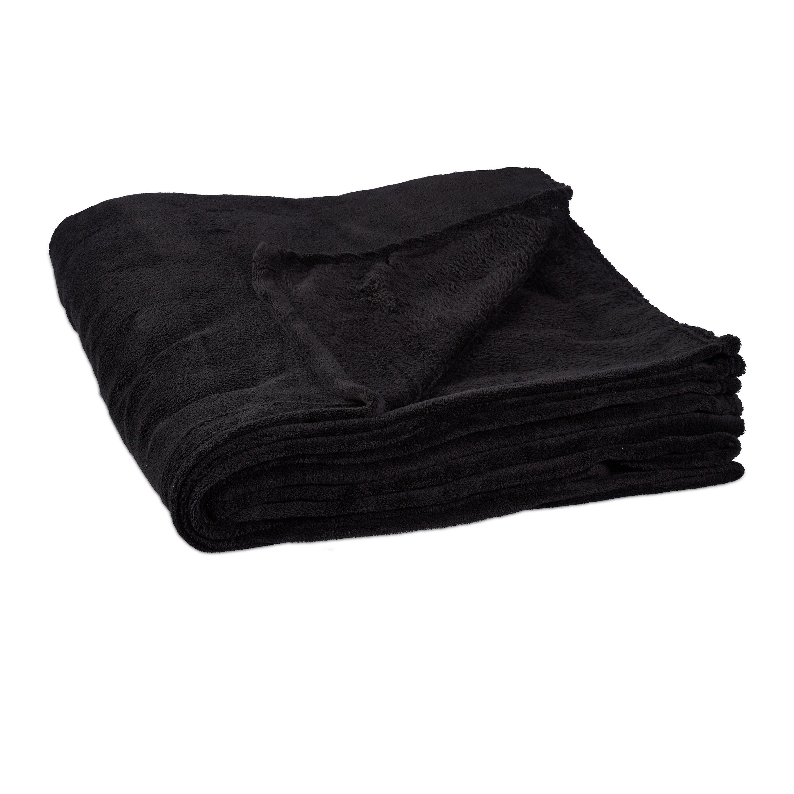 Wohndecke 1 x Kuscheldecke Fleece schwarz, relaxdays | Wohndecken