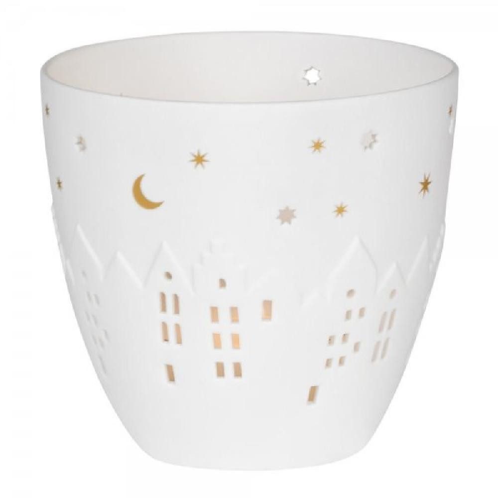 Räder Windlicht Design Teelichthalter Poesielicht Häuser Weiß-Gold (9cm)