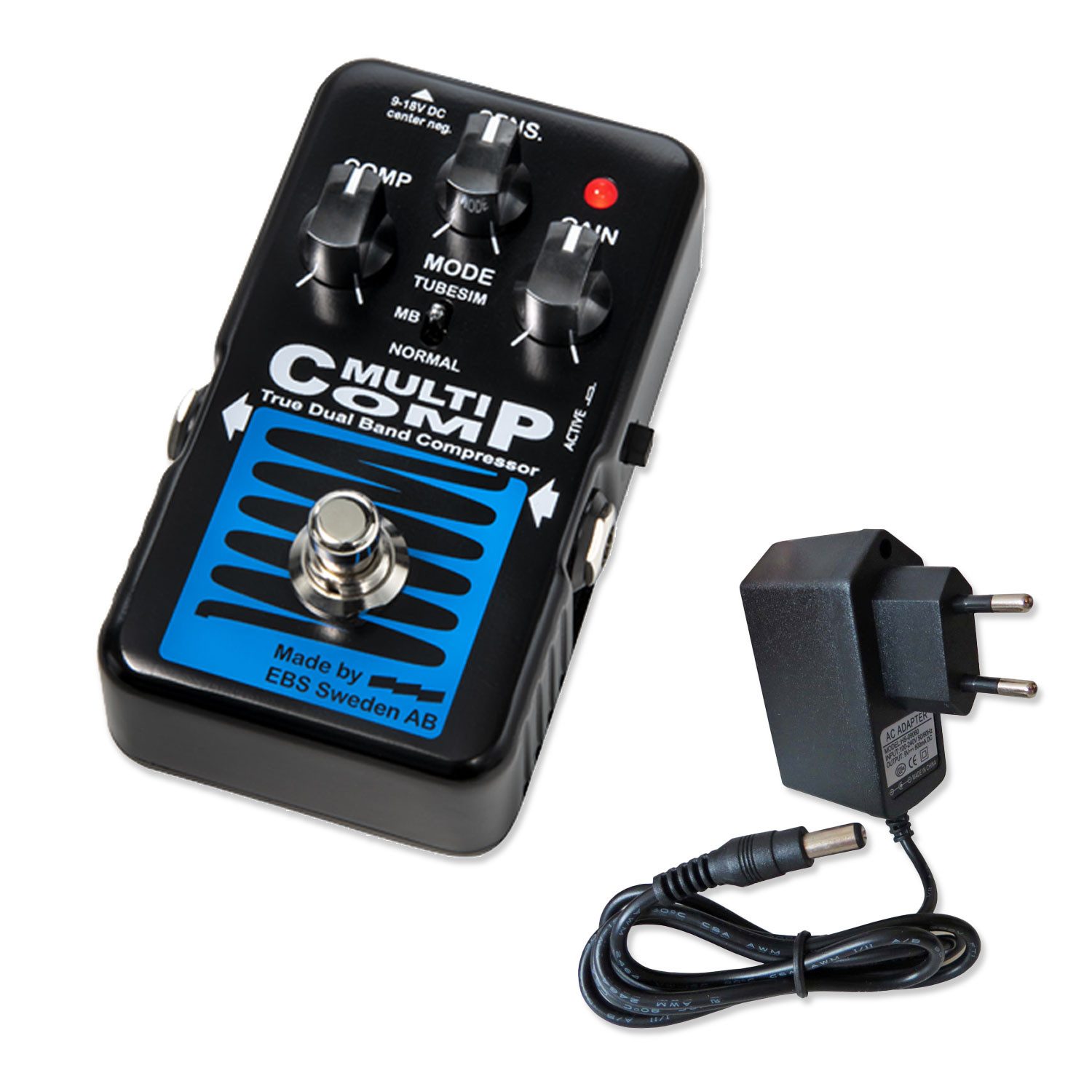 EBS E-Gitarre EBS Effektgerät Kompressor Pedal für Bass Blue Label mit Netzteil, Effektgerät, 1-St., Effektgerät, Vorteils-Set mit Netzteil