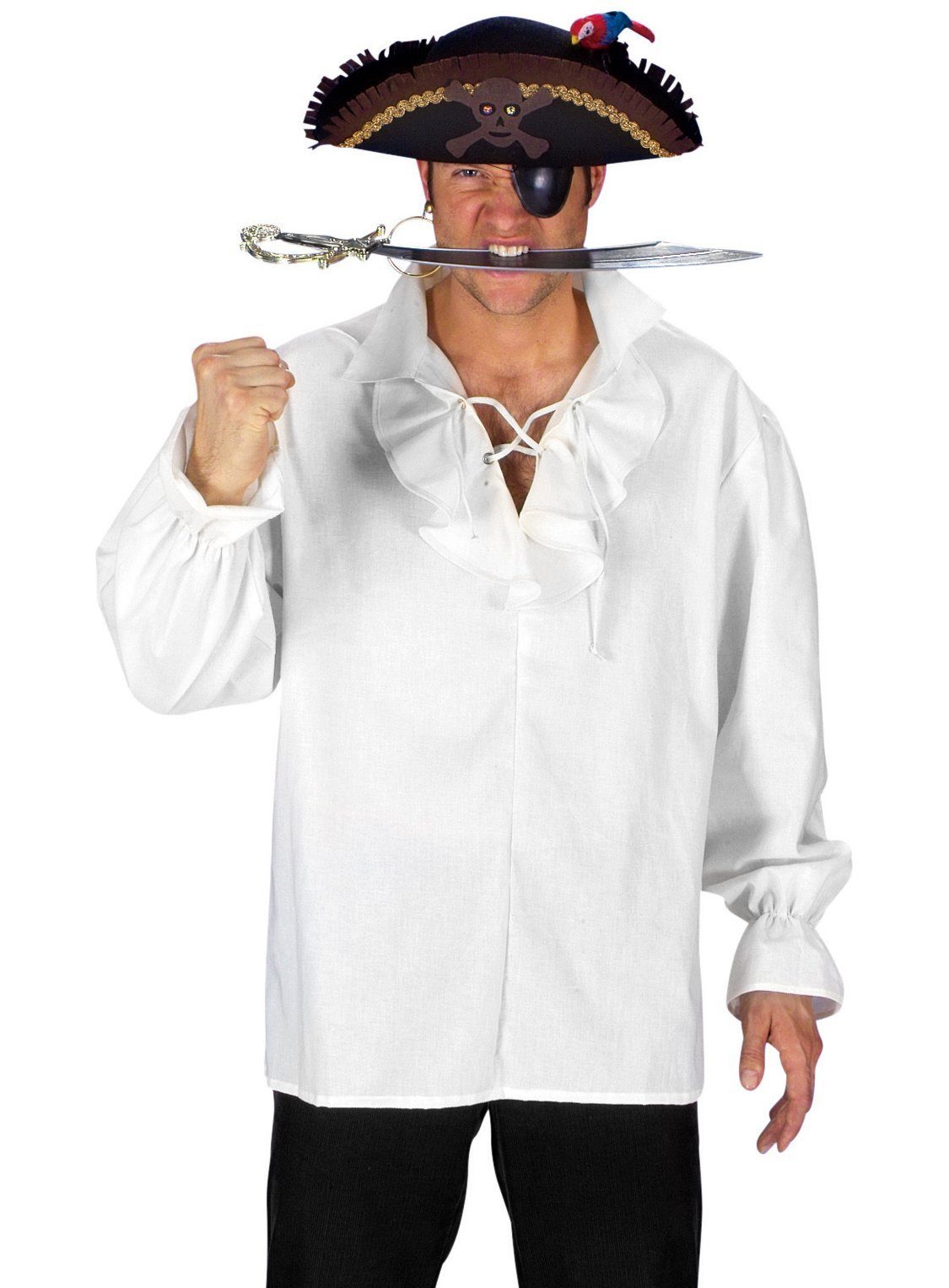 Piratenhemd Herren – Weißes Rüschenhemd Mit Schnürung, Mittelalter-Look Für Karneval & Festival
