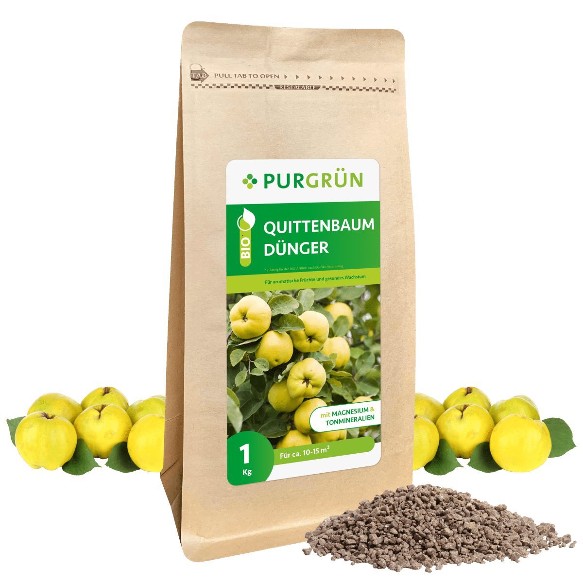 Obstdünger Purgrün Bio Quittenbaum Dünger, NPK 6+3+8, Magnesium, 1 kg