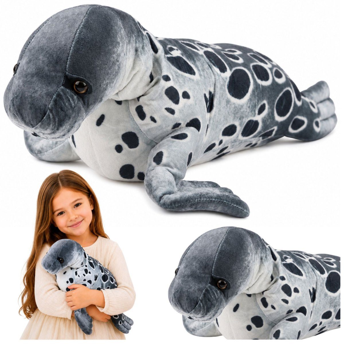 Wisam Plüschfigur Robben-Plüschtier, Maskottchen, Kuscheltier, realistisch, grau, 50 cm (1-St)